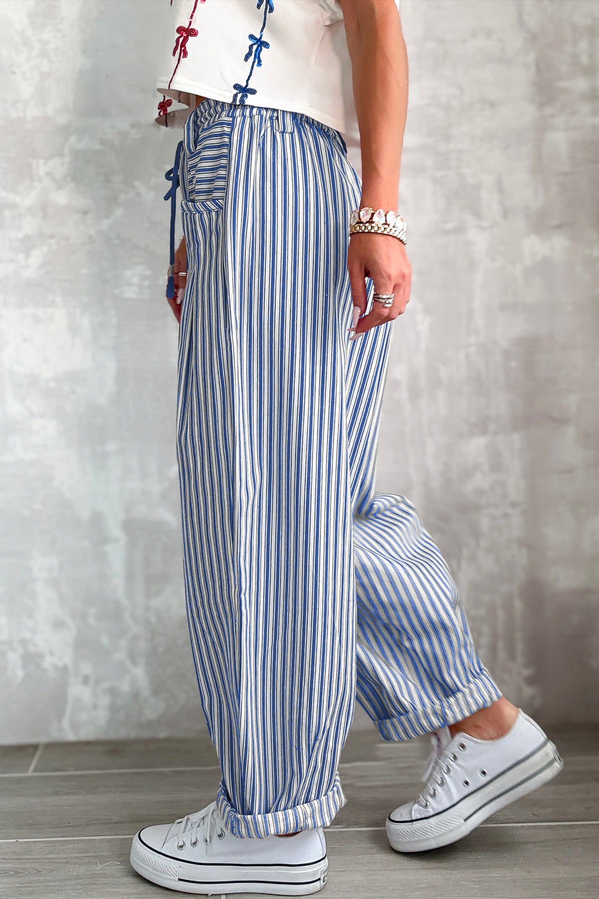 Stripe Drawstring Casual Loose Pants