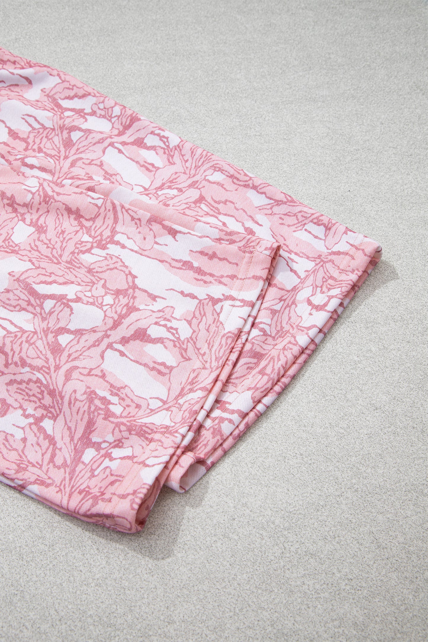 Pink Abstract Floral Print Loose Pullover Drawstring Pants 2pcs Set