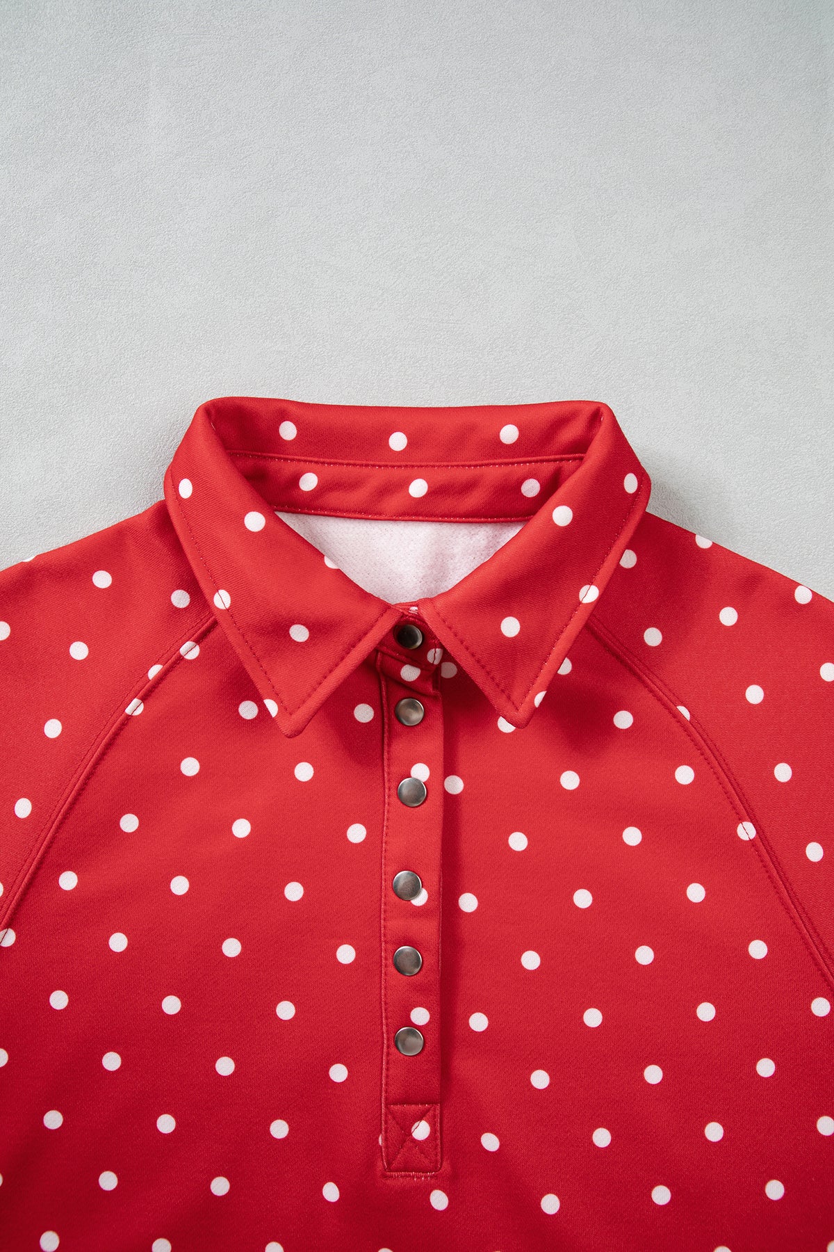 Polka Dot Print Metal Button Collar Casual Pullover