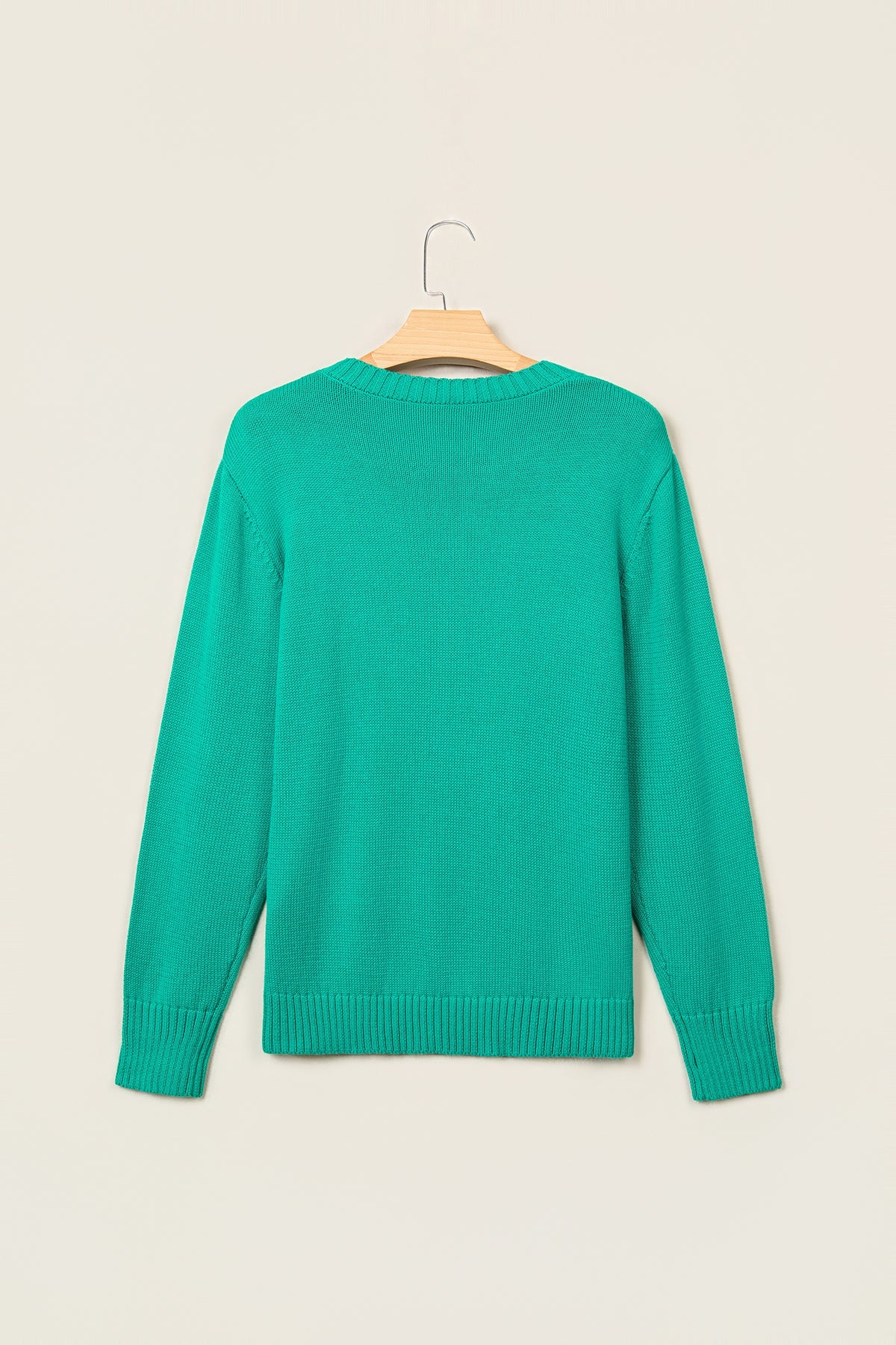 Merry Print Ribbed Trim Round Neck Loose Fit Sweater