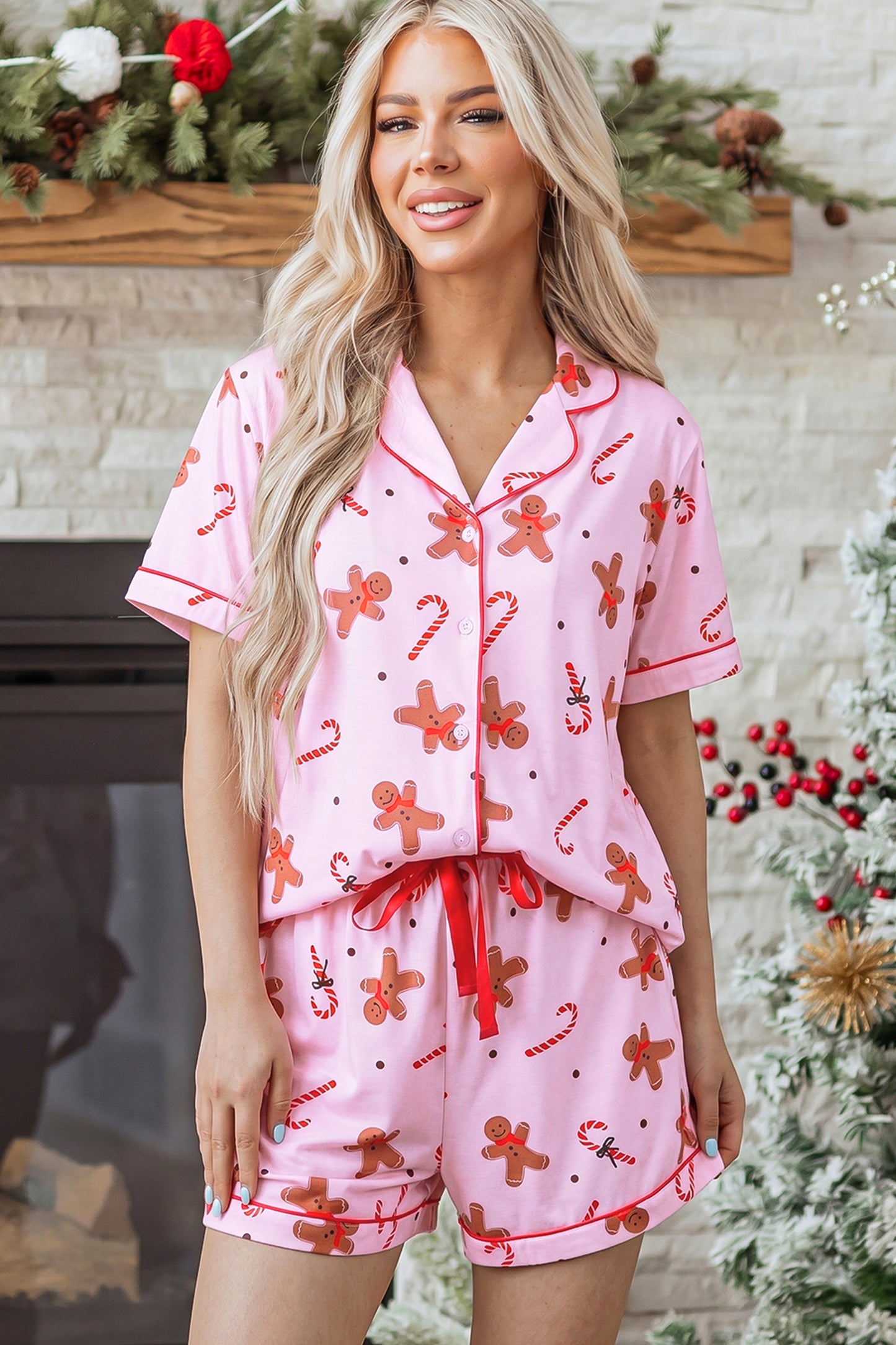 Pink Short Sleeve Lounge Set
