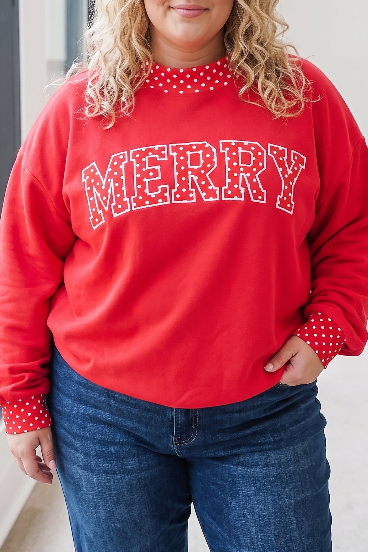 Polka Dot Patchwork Graphic Plus Size Sweatshirt