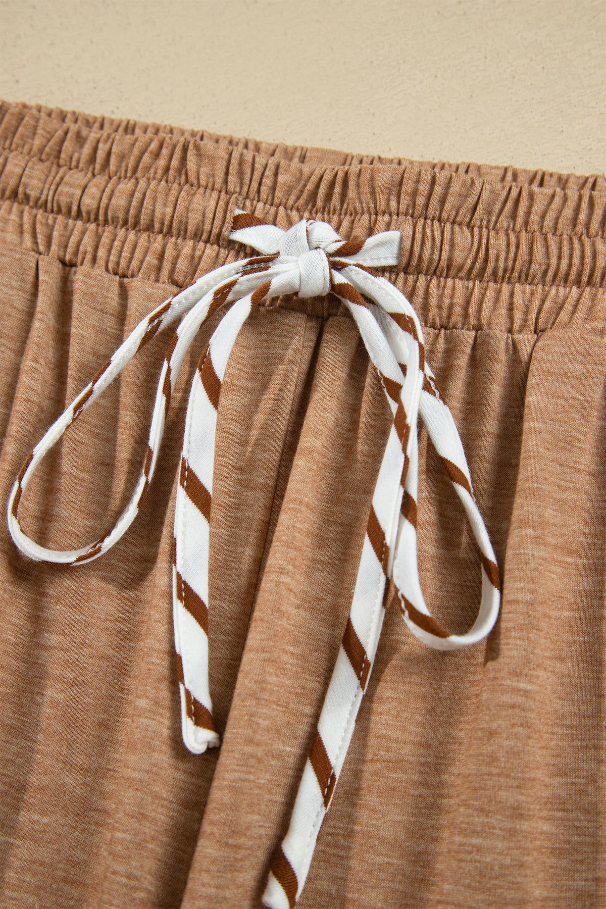 Striped V Neck Ruffle Contrast Sleeve Top Drawstring Pants Set