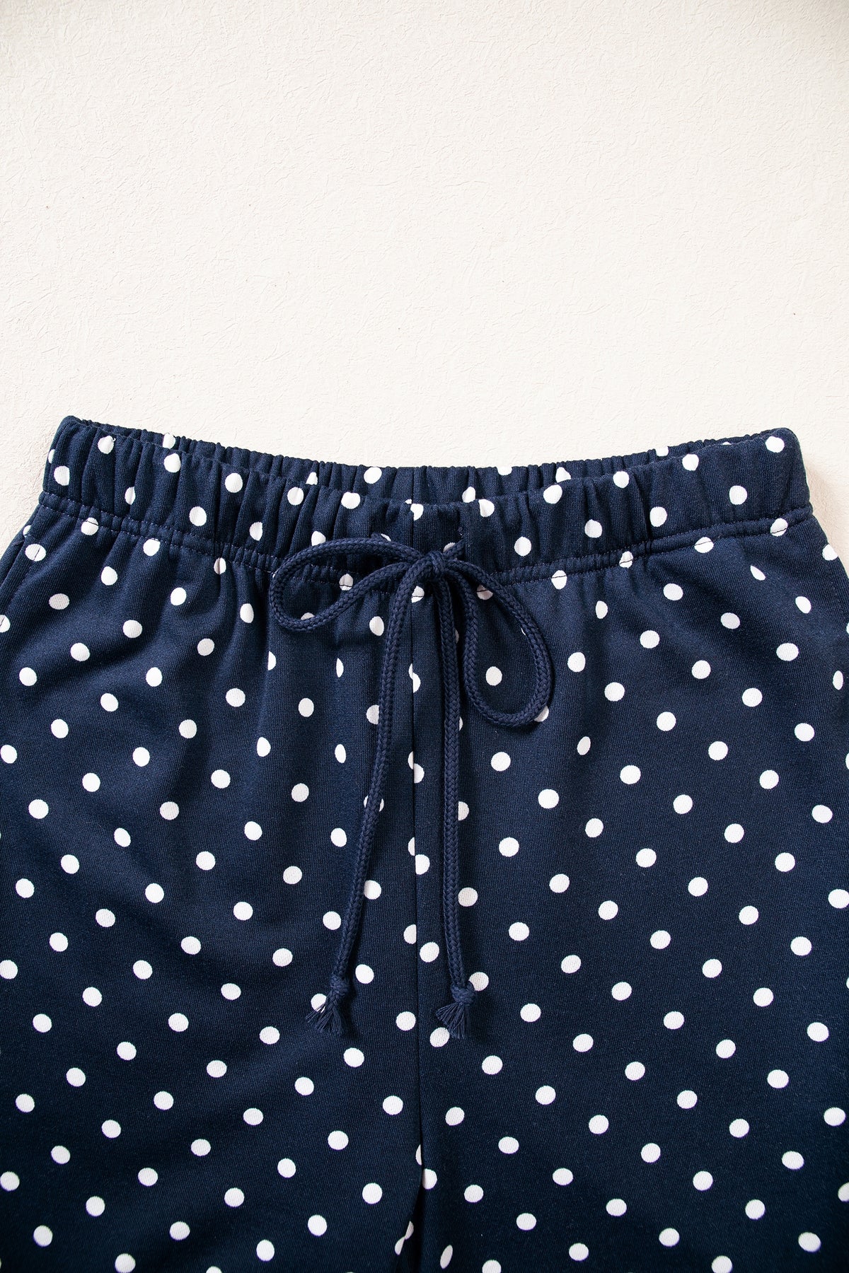 Polka Dot Drawstring Wide Leg Long Sleeve Top Pant Set