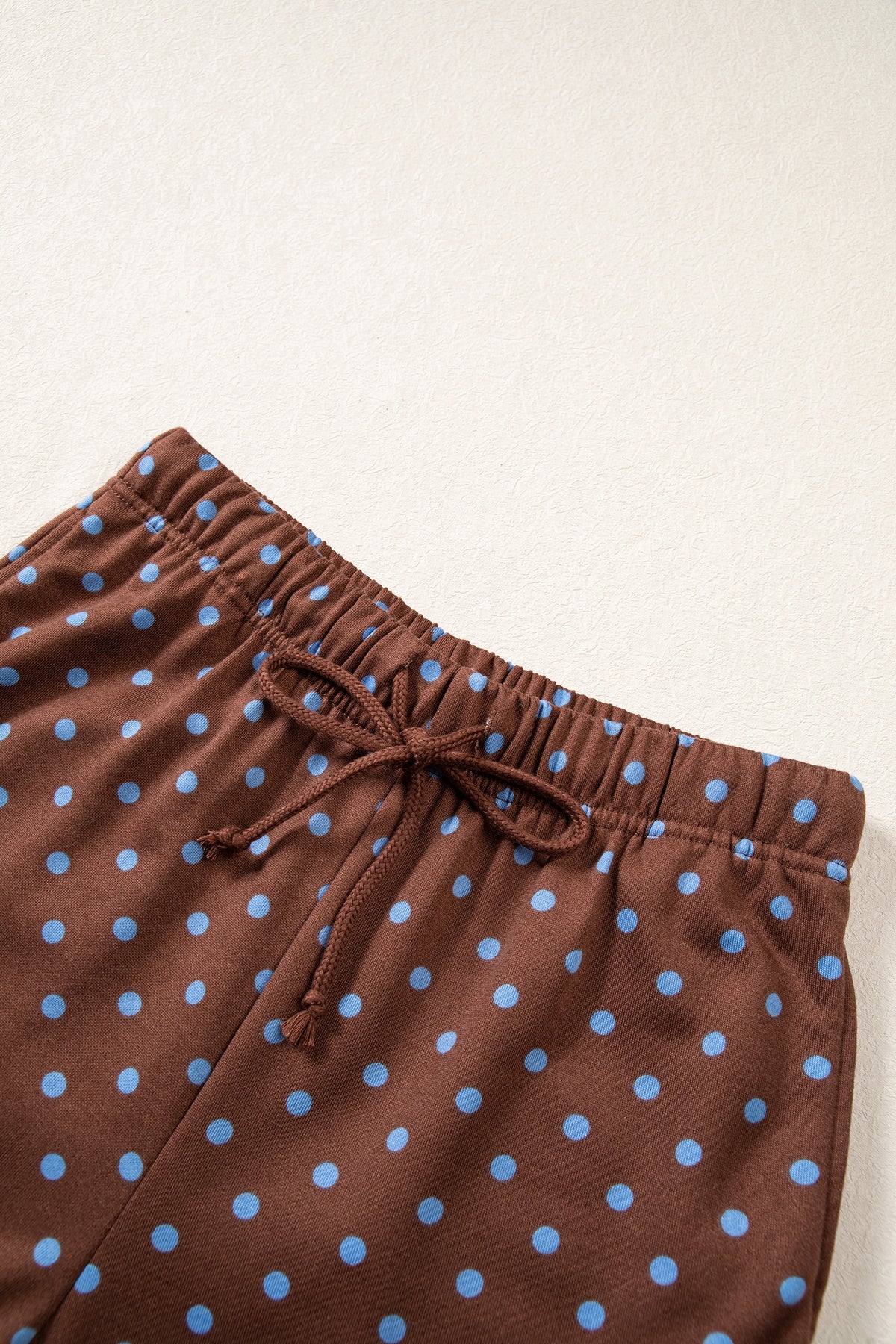 Polka Dot Drawstring Wide Leg Long Sleeve Top Pant Set
