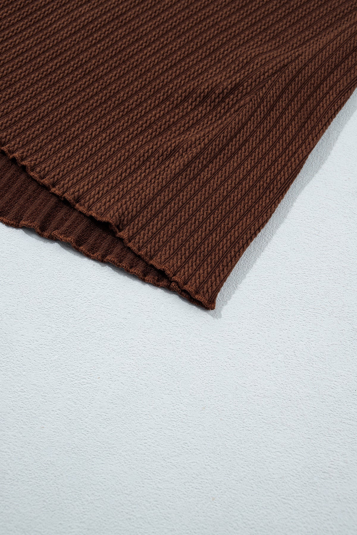 Dark Brown Textured Ribbed Knit Lettuce Trim Lounge Set