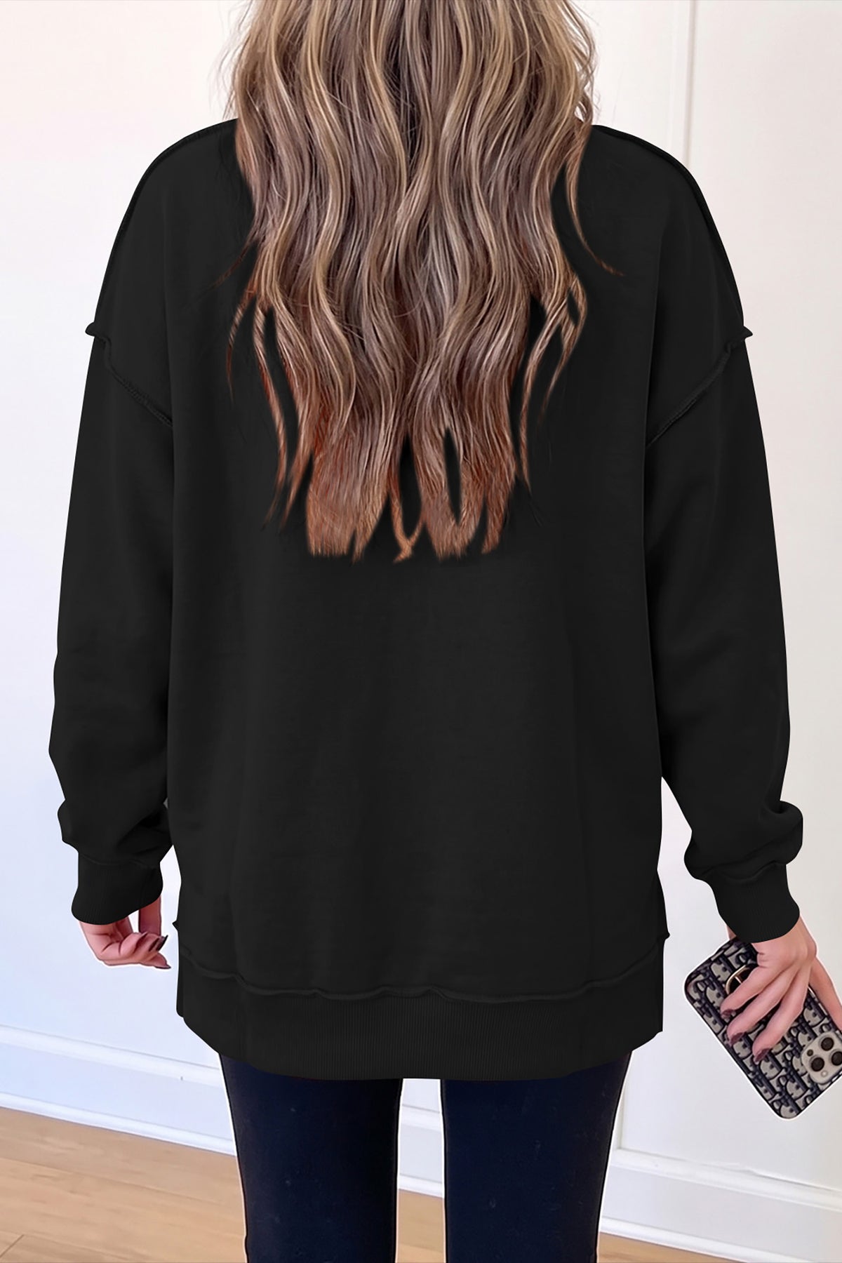 Oversized Drop Shoulder Reversible Mock Neck Sweatshirt