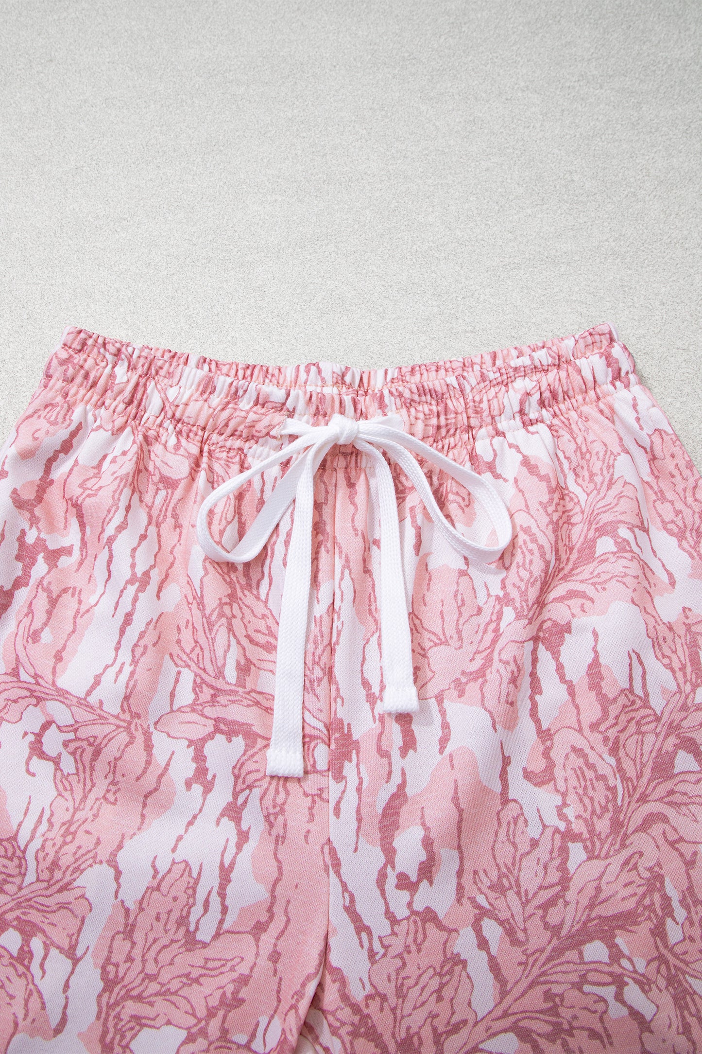 Pink Abstract Floral Print Loose Pullover Drawstring Pants 2pcs Set