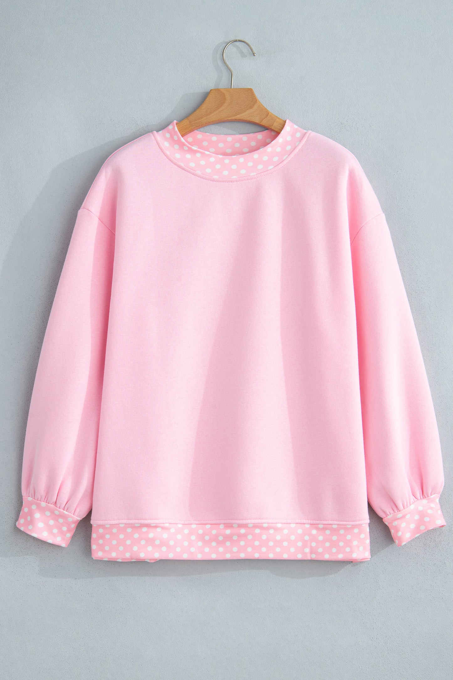 Pink Colorblock Polka Dot Contrast Trim Oversized Sweatshirt