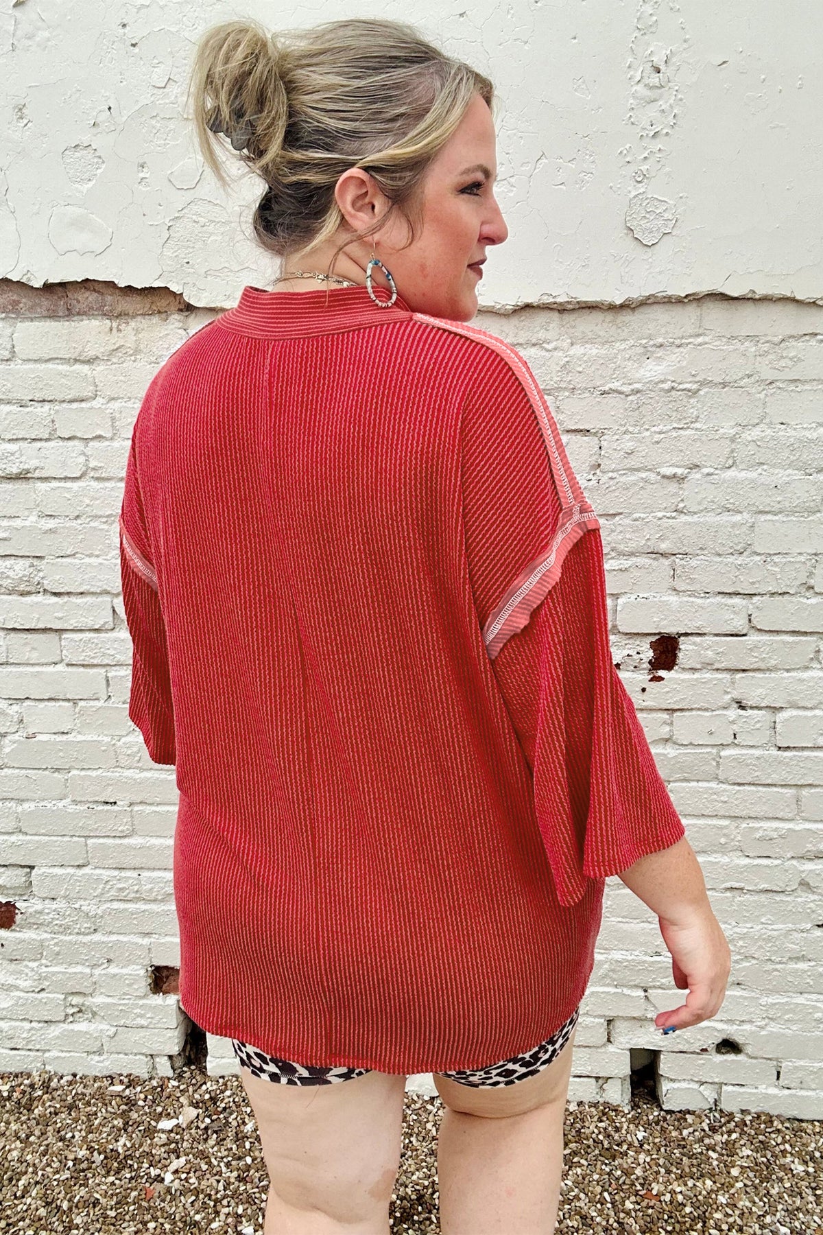 Fiery Red Twist Ribbed Top