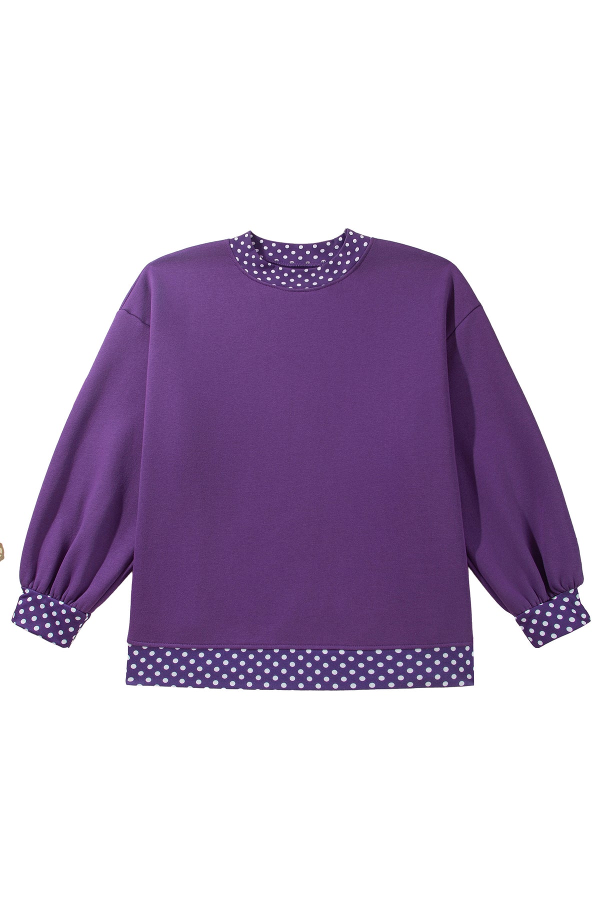 Polka Dot Patchwork Round Neck Plus Size Sweatshirt