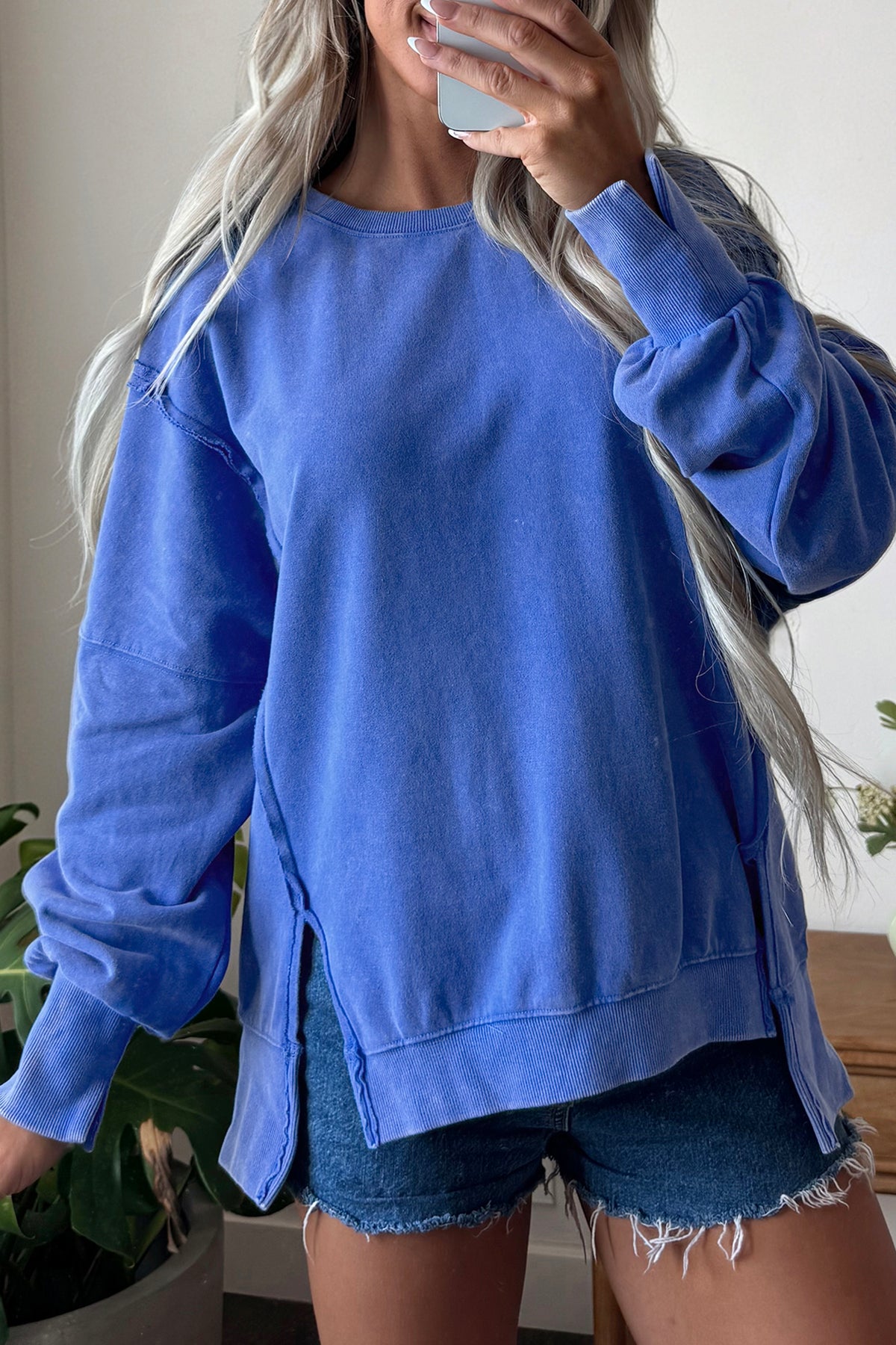 Mineral Wash Split Hem Loose Sweatshirt