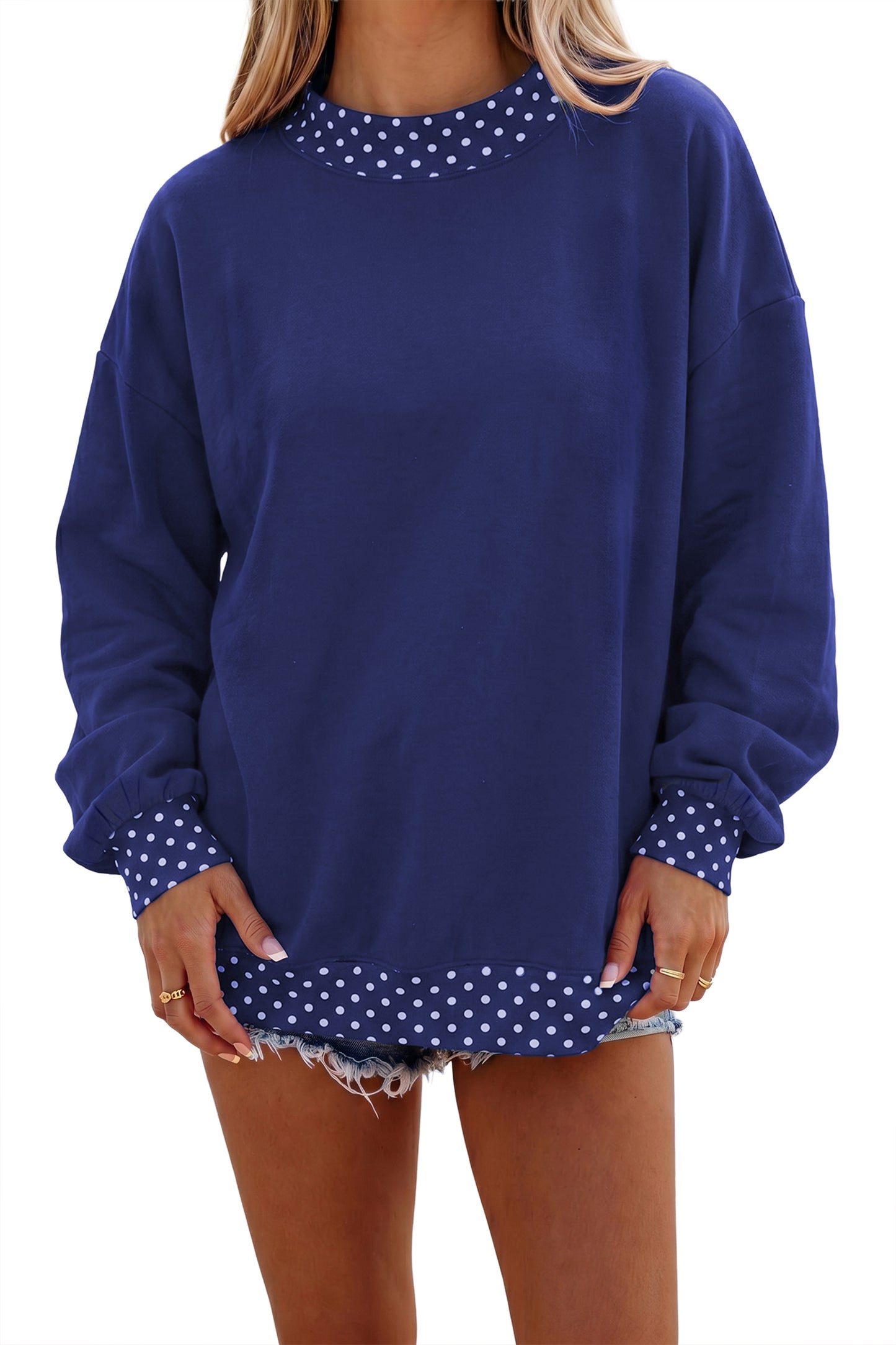 Polka Dot Contrast Trim Oversized Sweatshirt