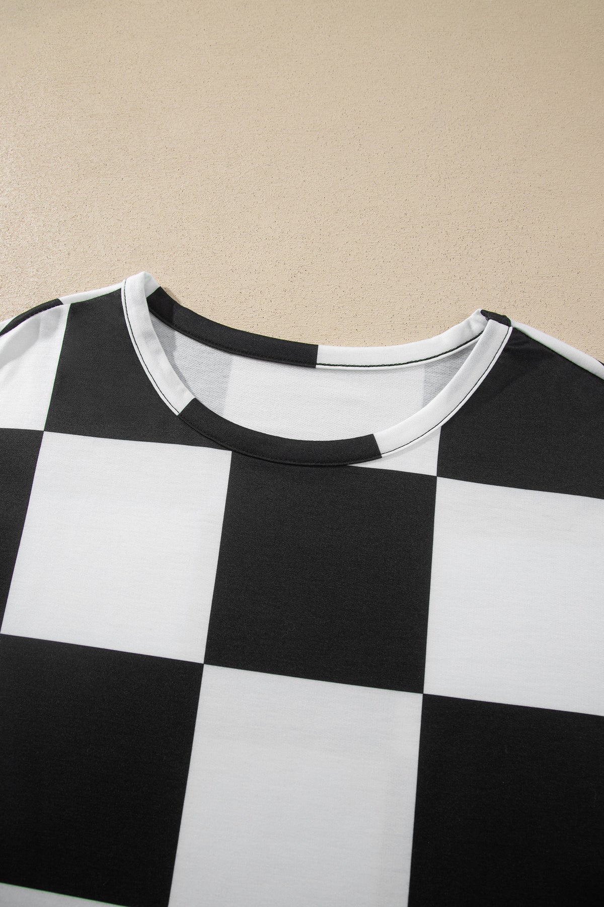 Checkered Long Sleeve Solid Color Shorts Set