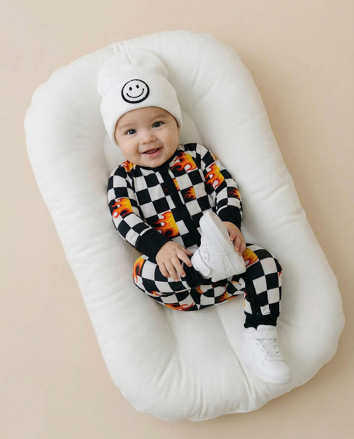 Bamboo Zip Romper | Checker Blaze