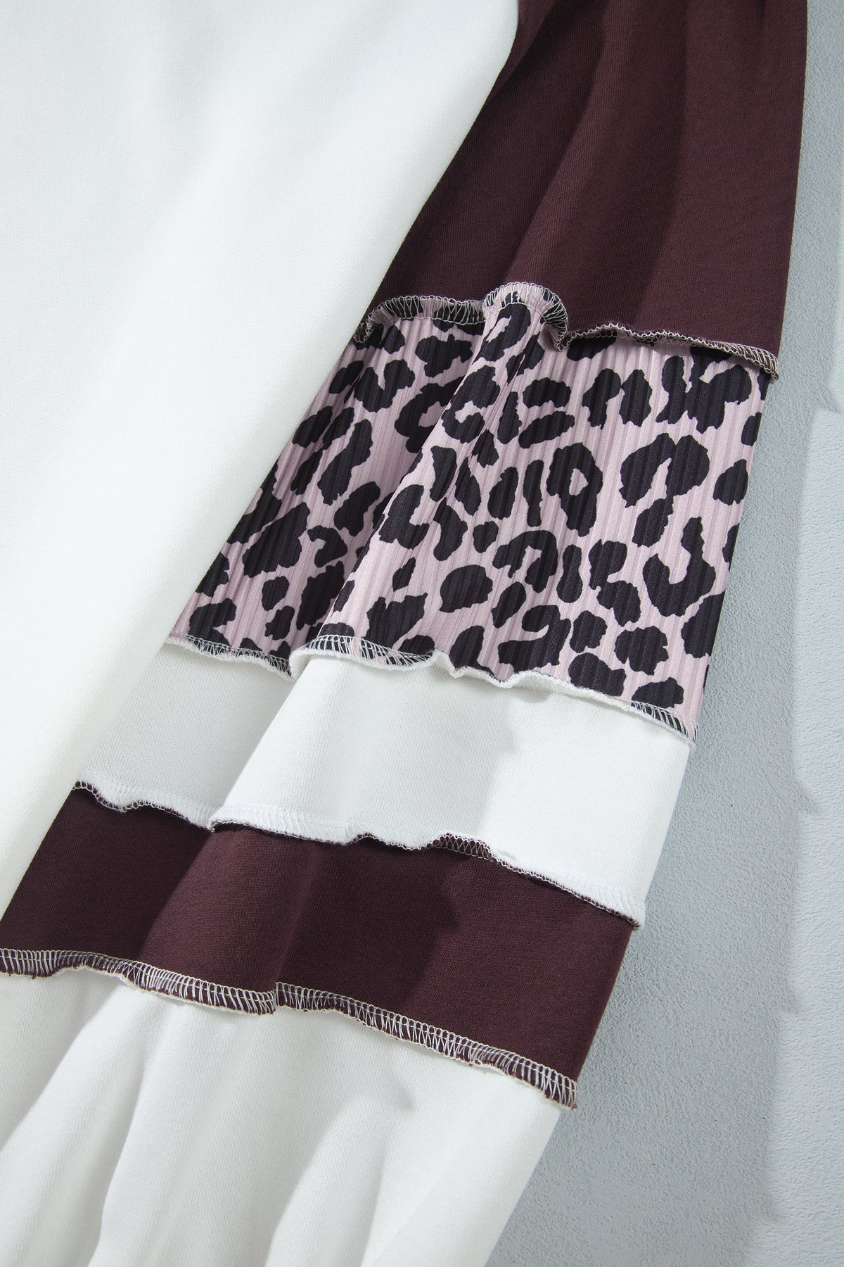 Beige Leopard Print Colorblock Round Neck Long Sleeve Top