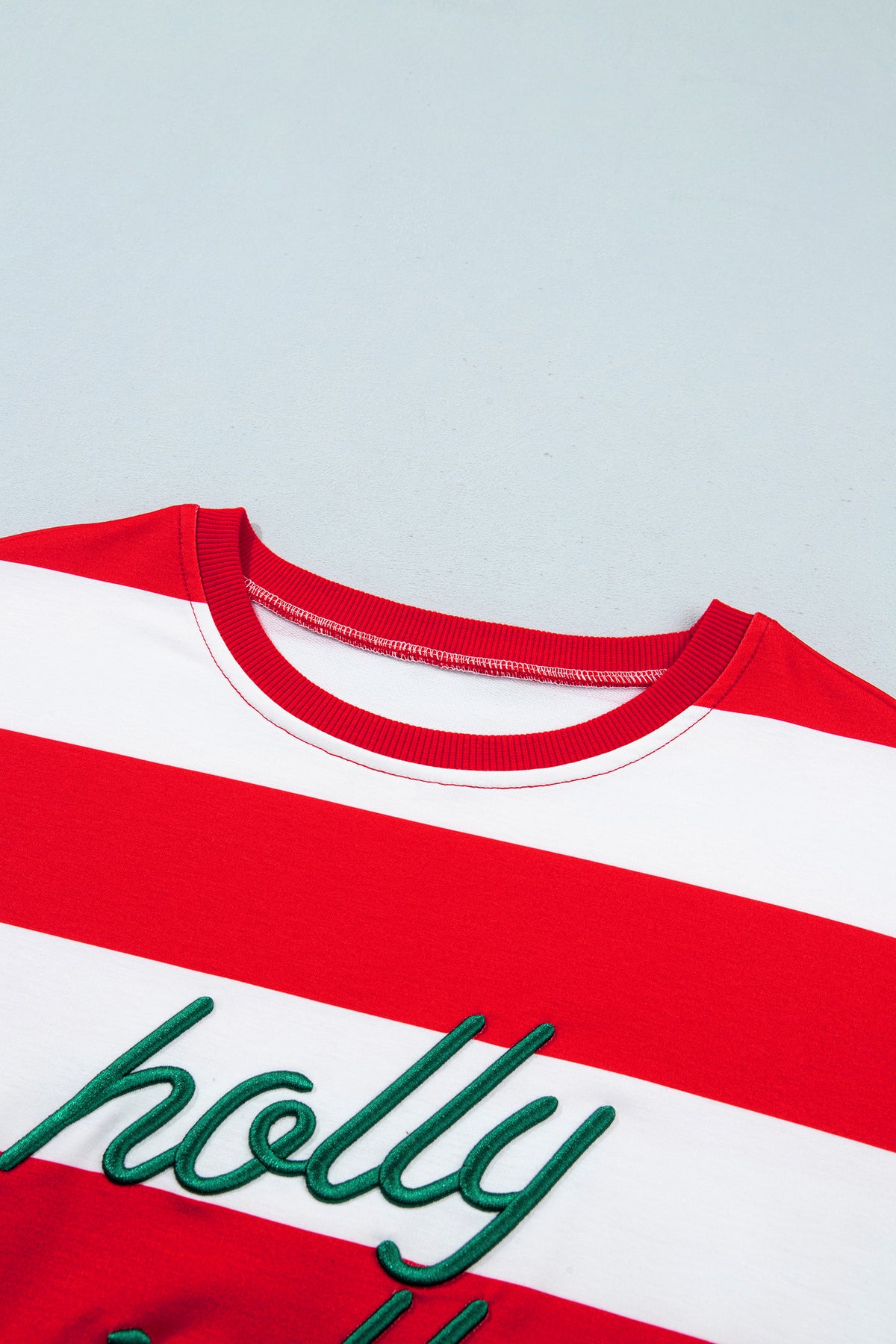 Striped Holly Jolly Embroidered Pullover Sweatshirt