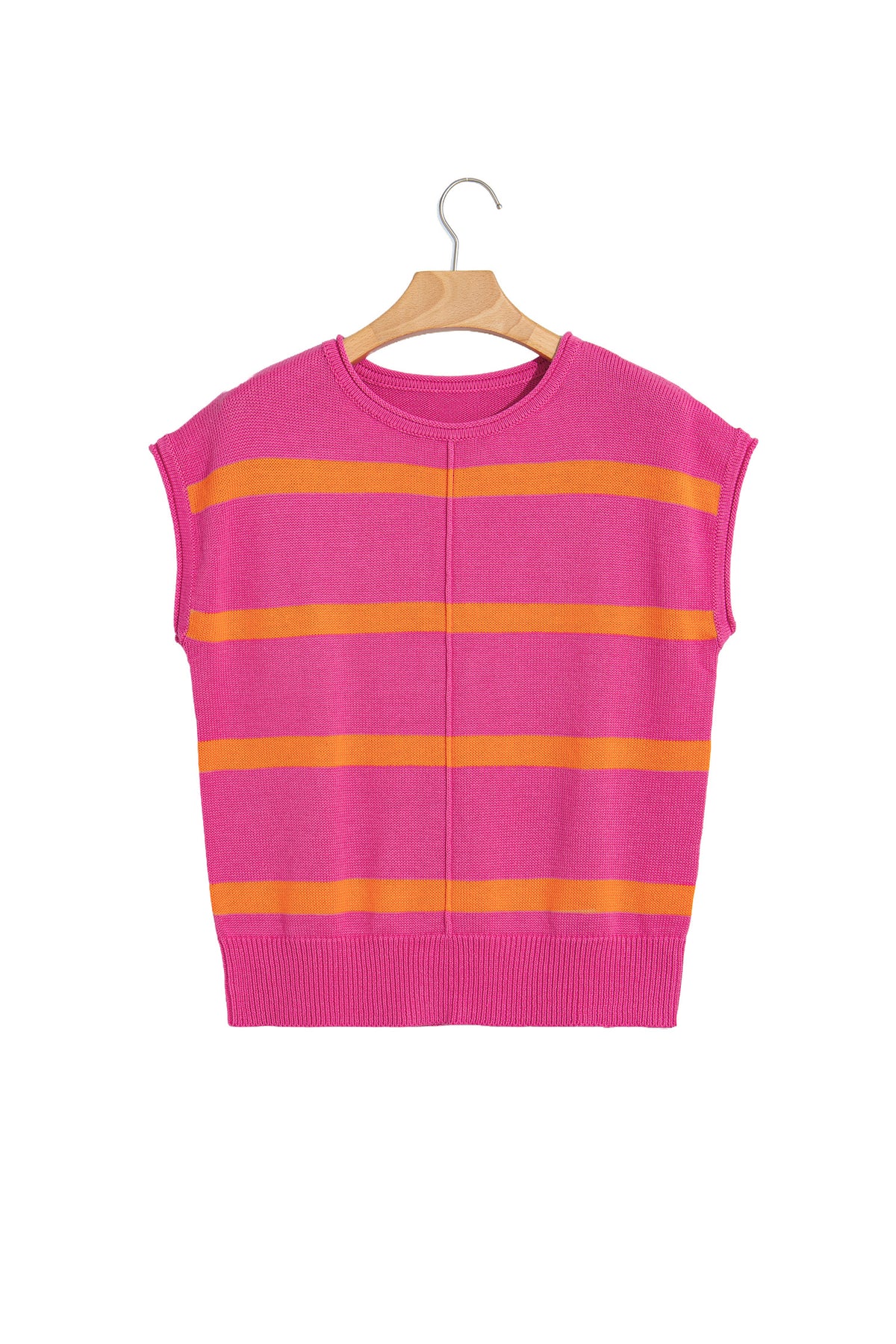 Striped Knit Short Sleeve Sweater
