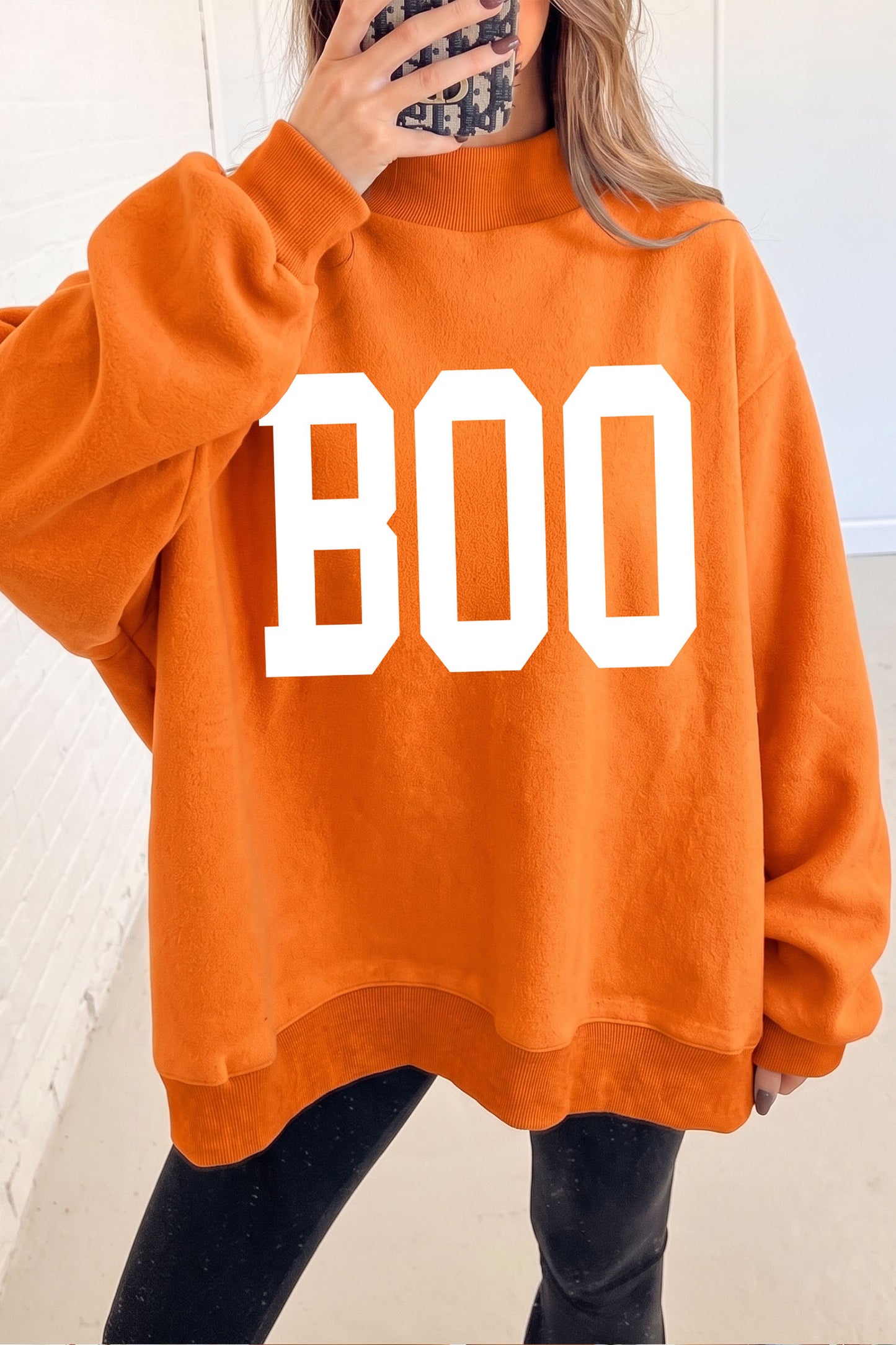 SPOOKY/ BOO Double Side Print Halloween Reversible Mock Neck Sweatshirt