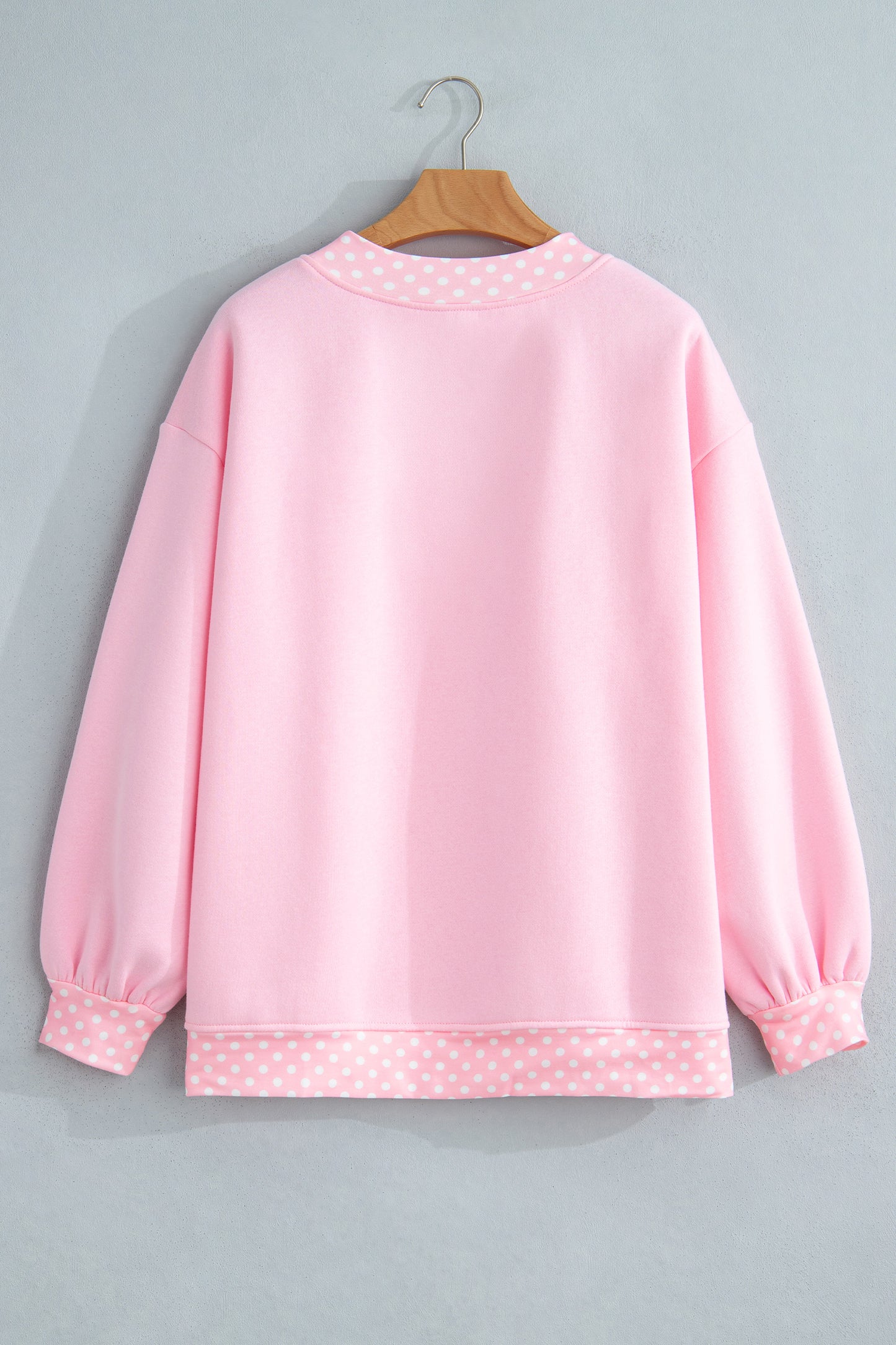 Pink Colorblock Polka Dot Contrast Trim Oversized Sweatshirt