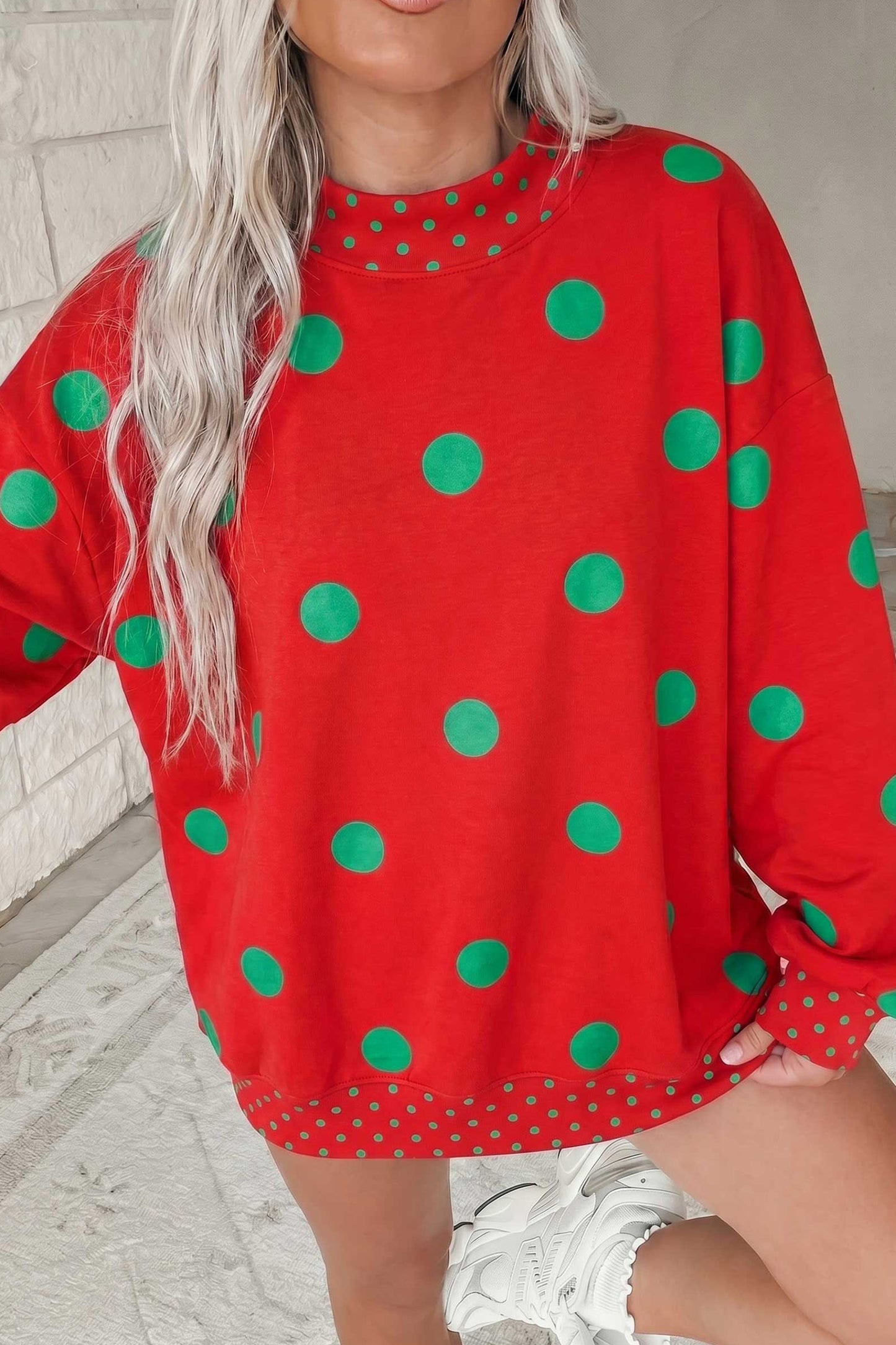 Polka Dot Print Contrast Detail Oversized Sweatshirt
