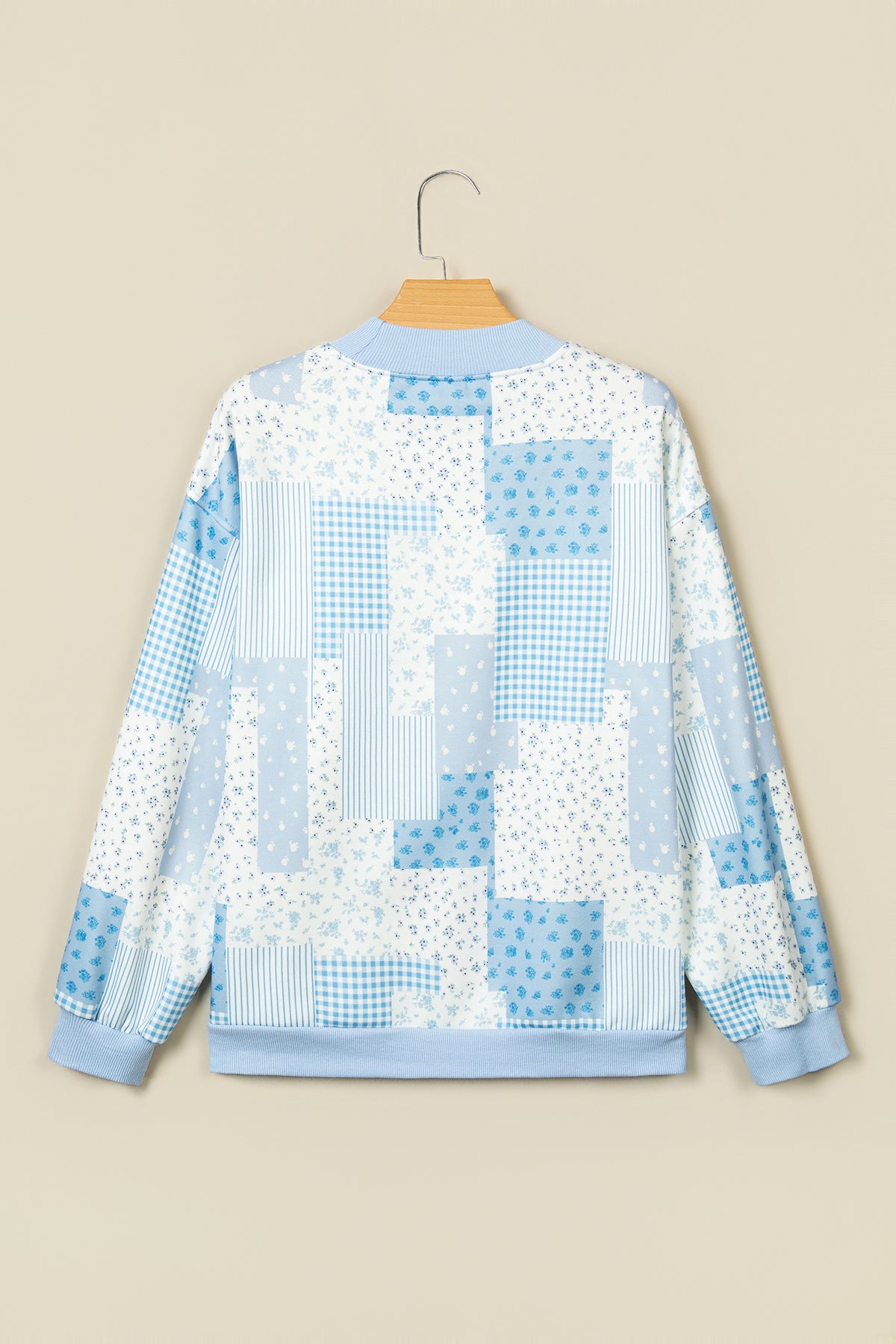 Patchwork Floral Print Mock Neck Long Sleeve Sweatshirt
