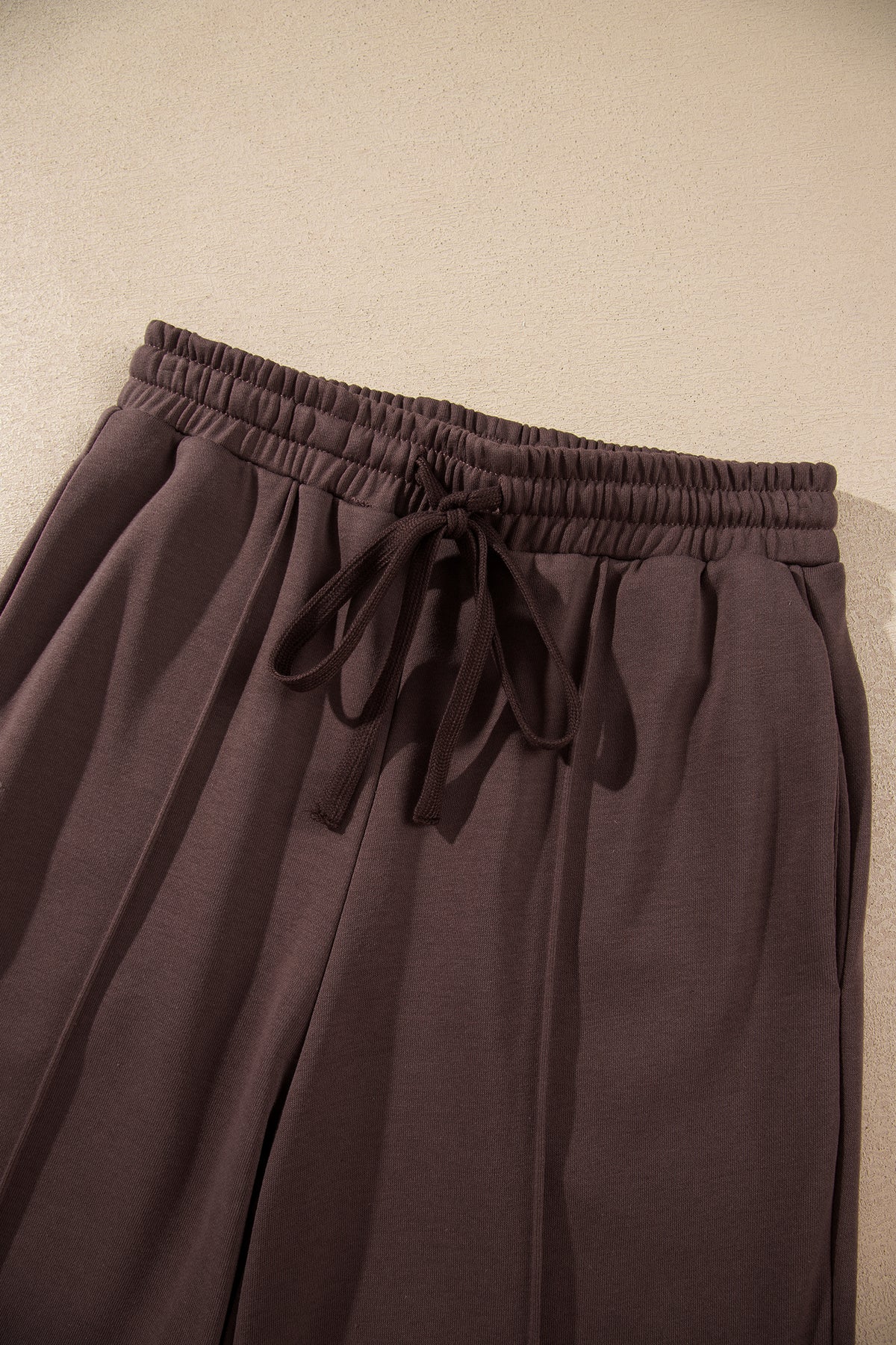 Coffee Solid Color Mock Neck Pullover Drawstring Pants Set