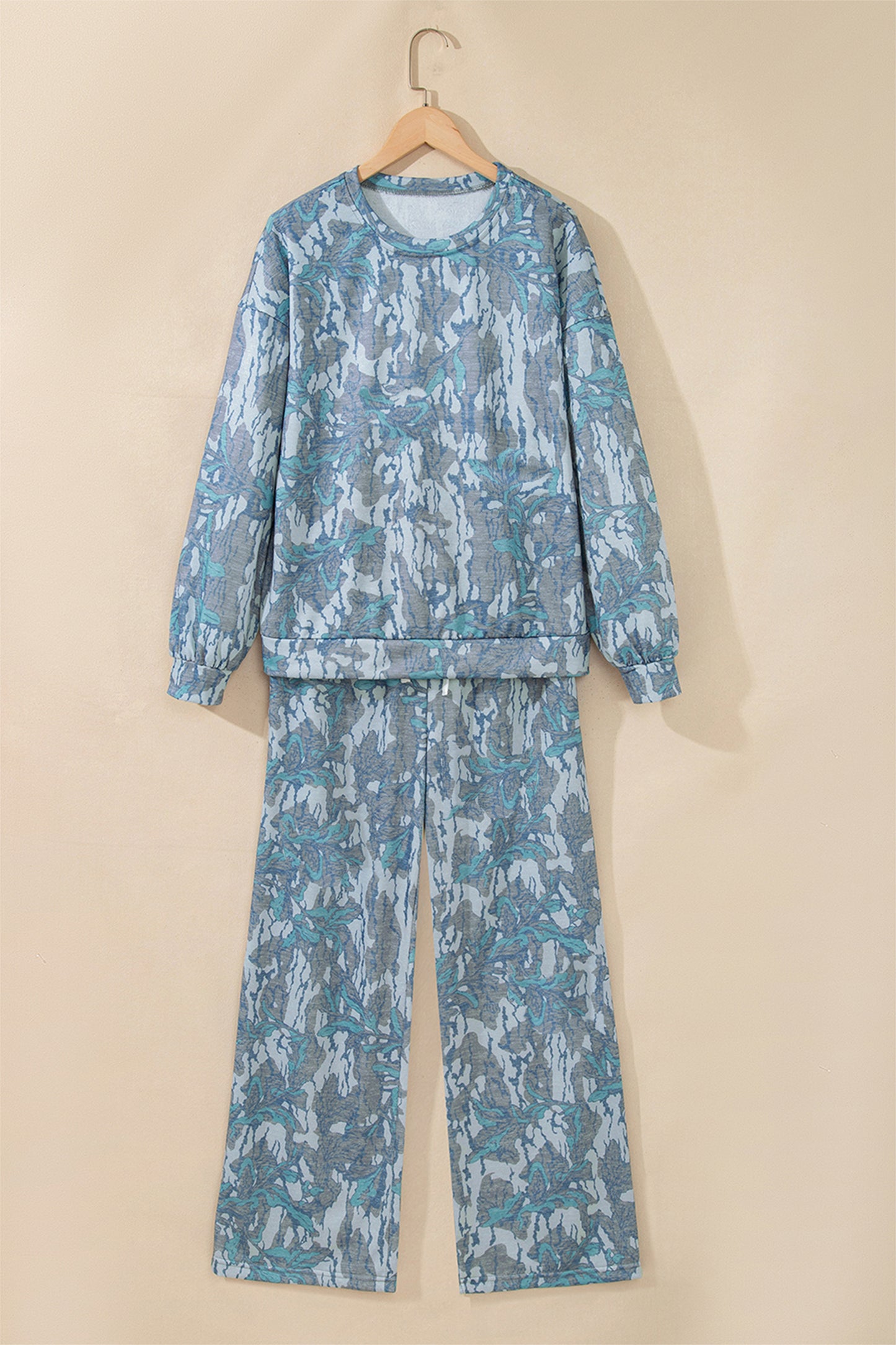 Pink Abstract Floral Print Loose Pullover Drawstring Pants 2pcs Set