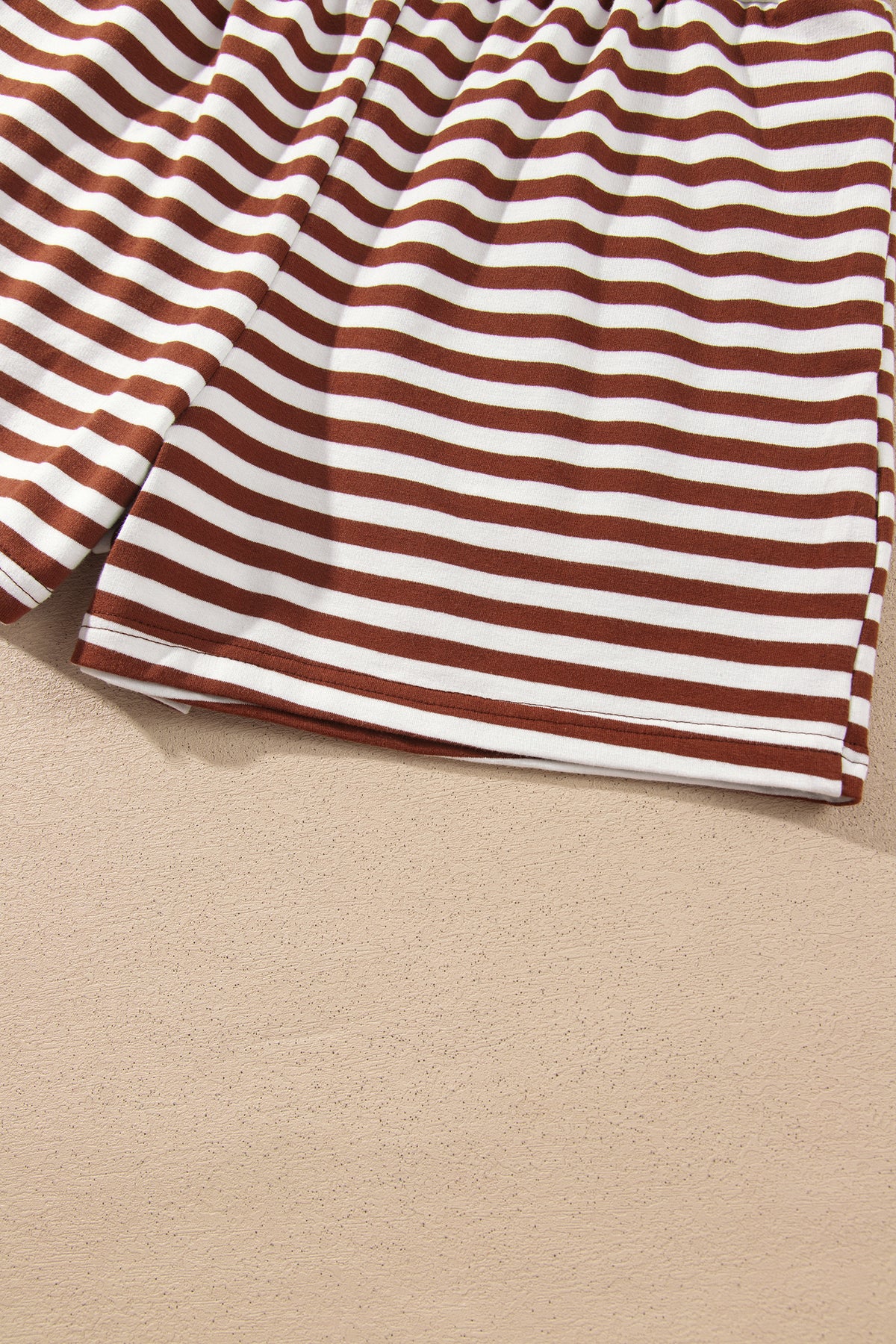Stripe Drop Shoulder Long Sleeve Pullover Elastic Waist Casual Short Set