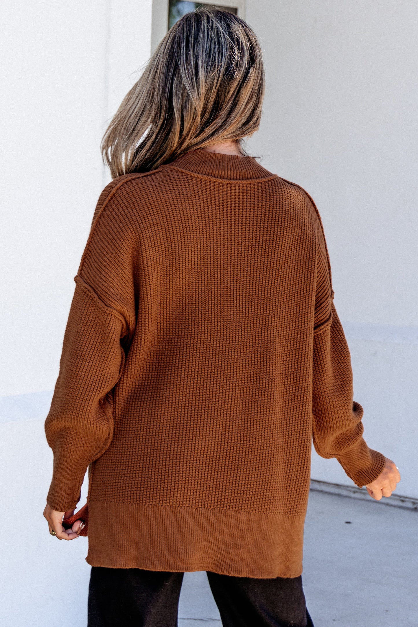 Orchid Bouquet Long Sleeve Ribbed Knit Stand Neck Regular Fit Sweater