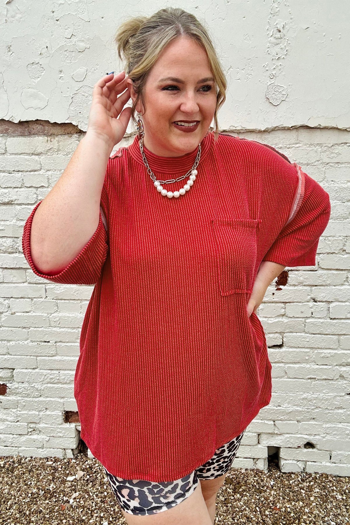 Fiery Red Twist Ribbed Top