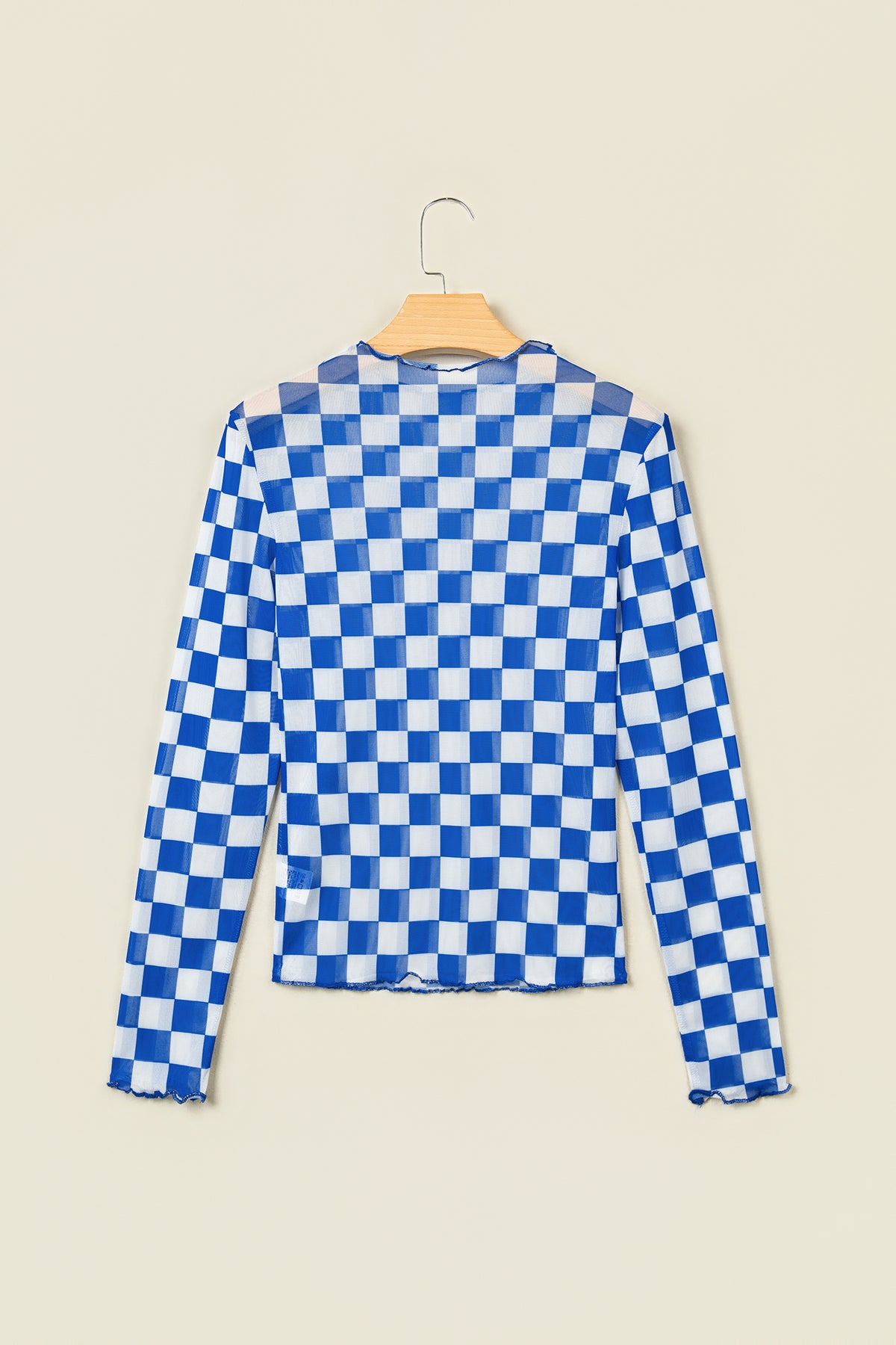 Checkered Long Sleeve Mesh Top