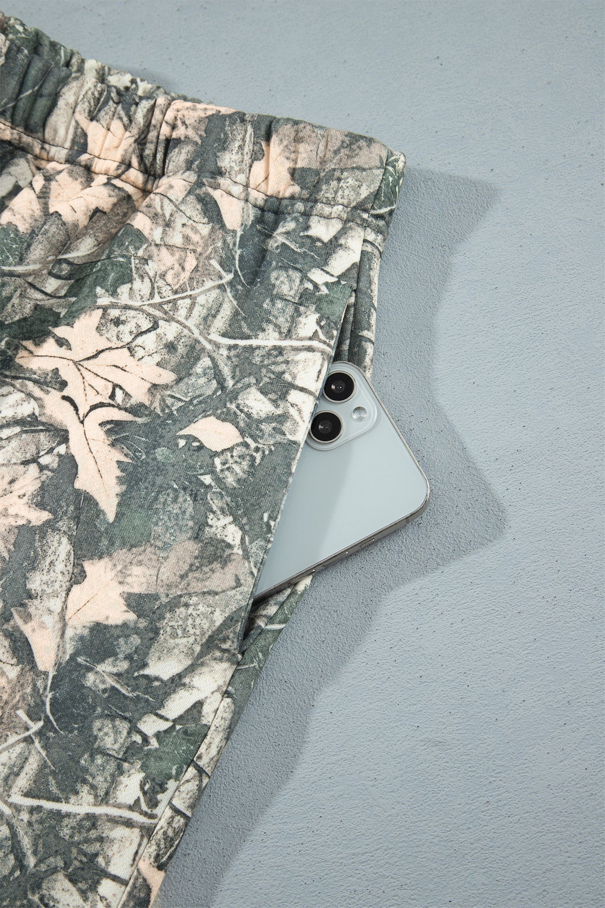 Brown Jungle Camouflage Print Ribbed Trim Long Sleeve Top Plus Size Pant Set