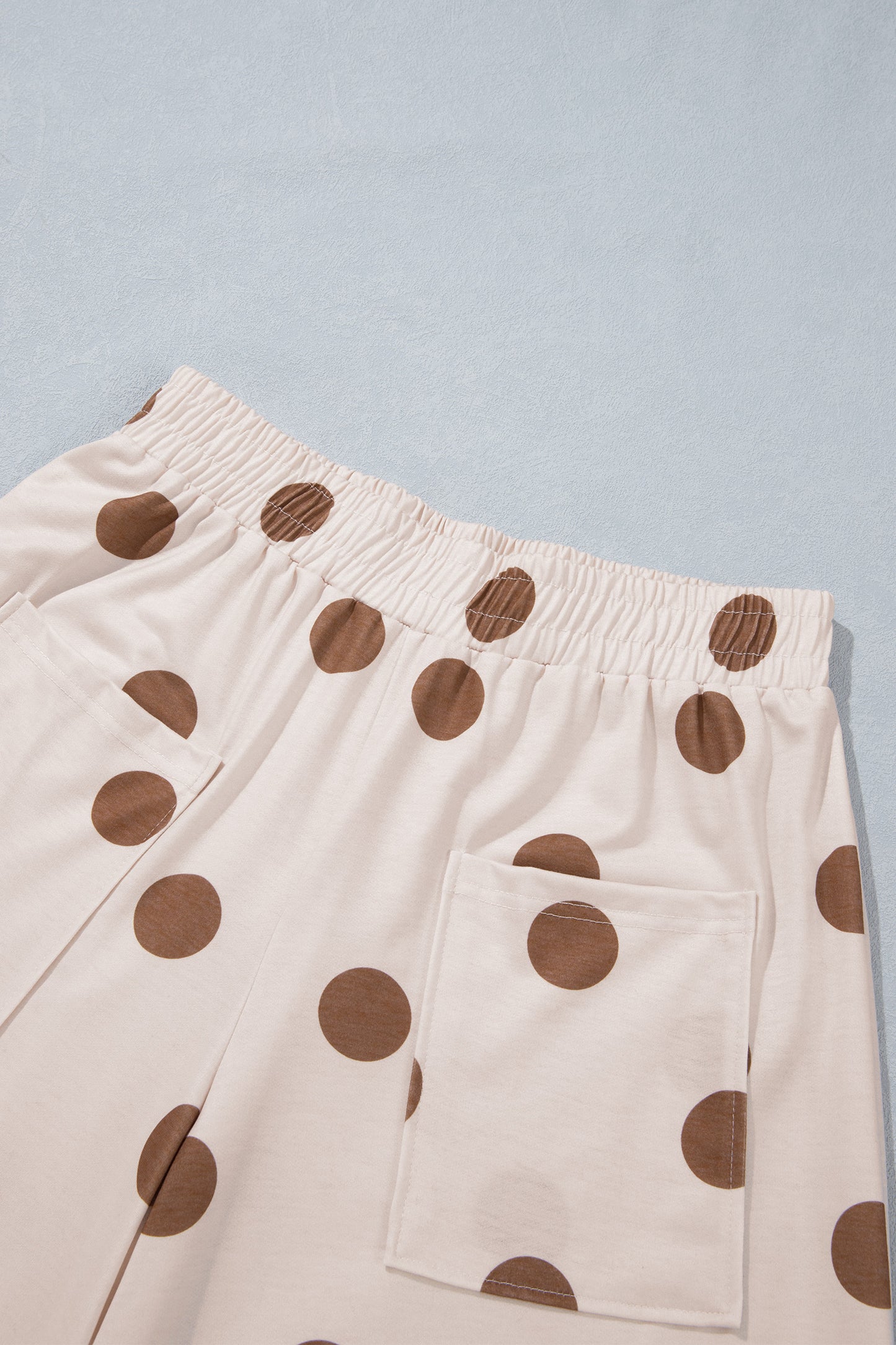 Beige Polka Dot Wide Leg Elastic Waist Casual Pants