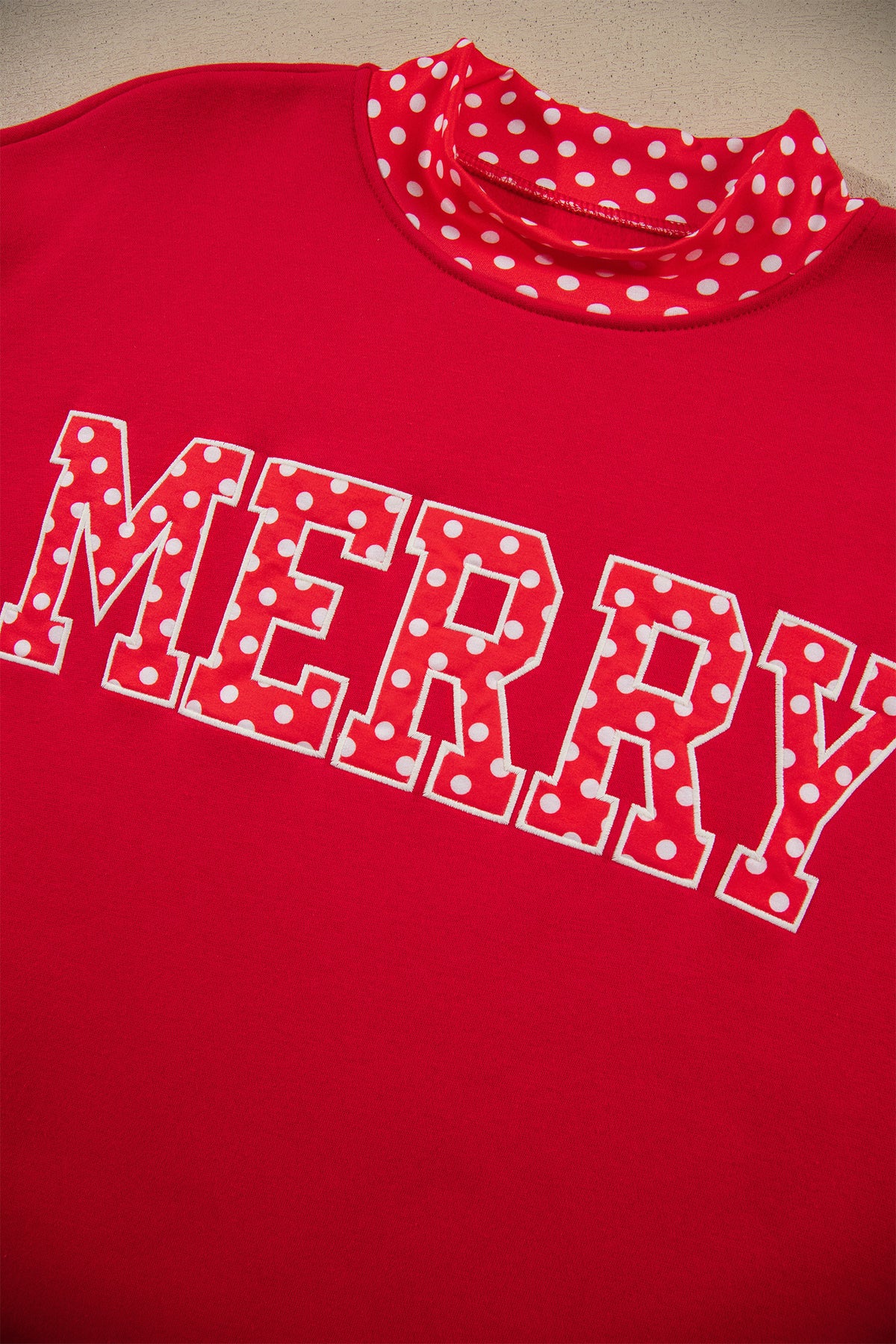 Polka Dot Letter Print Contrast Trim Mock Neck Sweatshirt