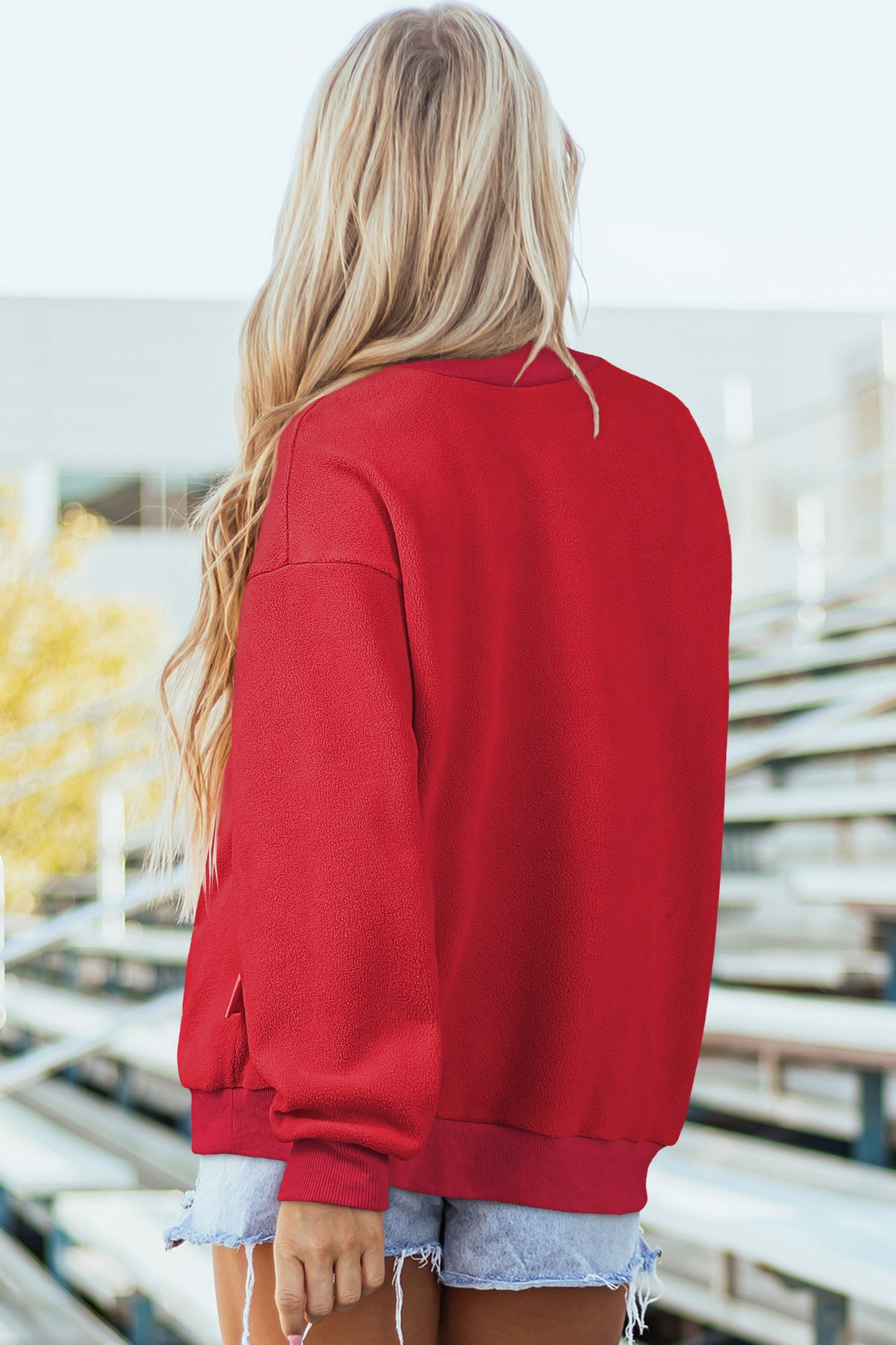 Oversized Drop Shoulder Reversible Mock Neck Sweatshirt