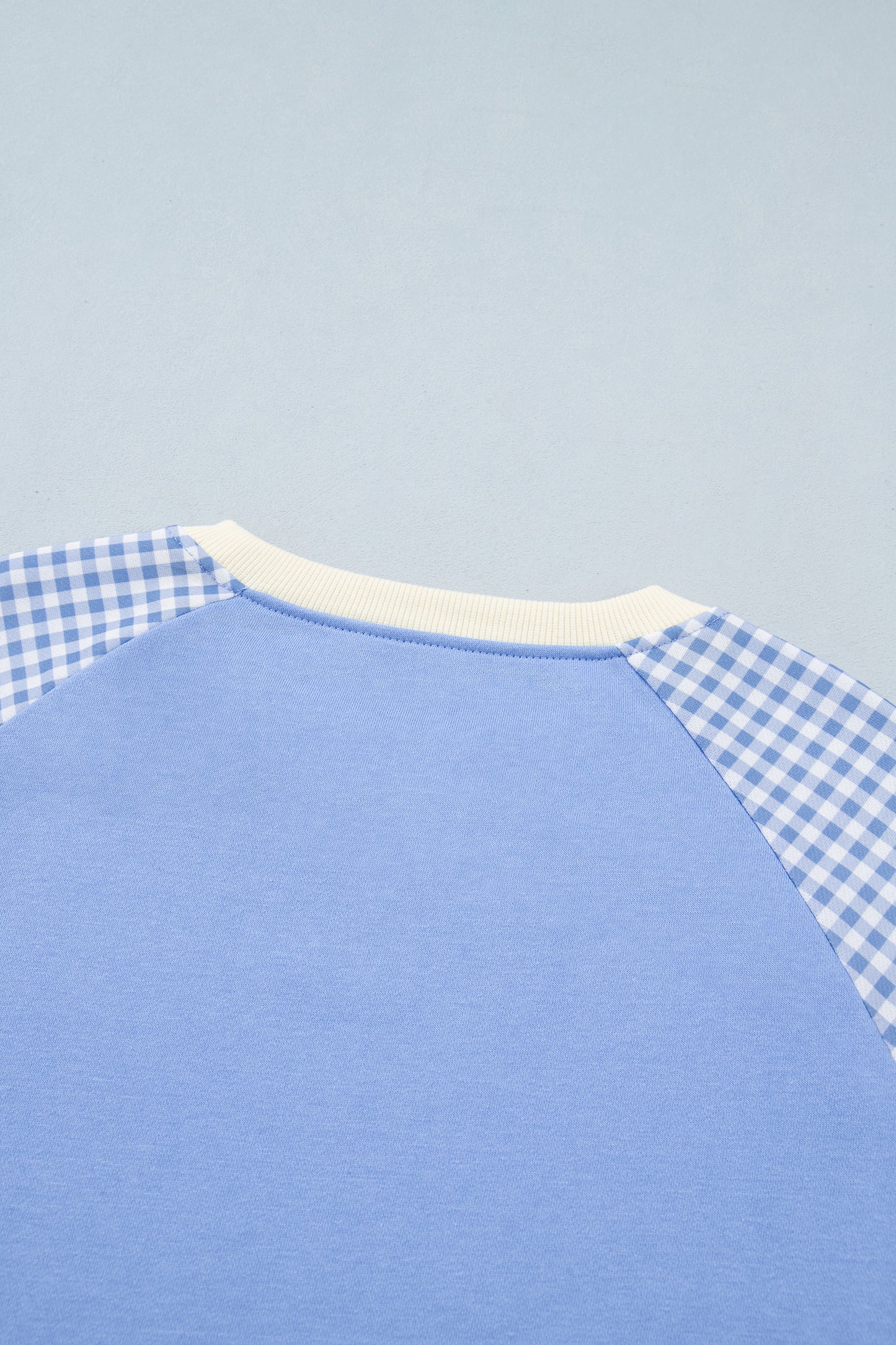 Beige Plaid Sleeve Colorblock Raglan Pullover Sweatshirt