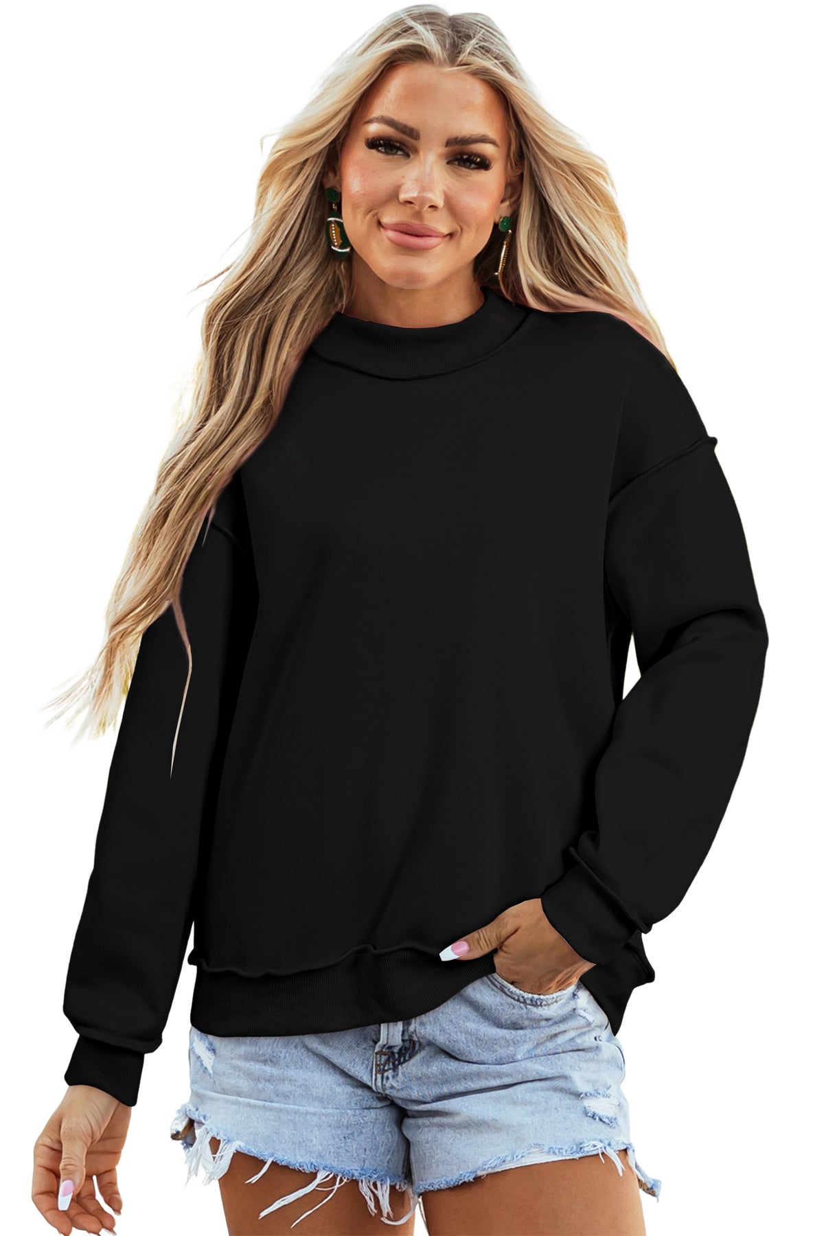 Oversized Drop Shoulder Reversible Mock Neck Sweatshirt