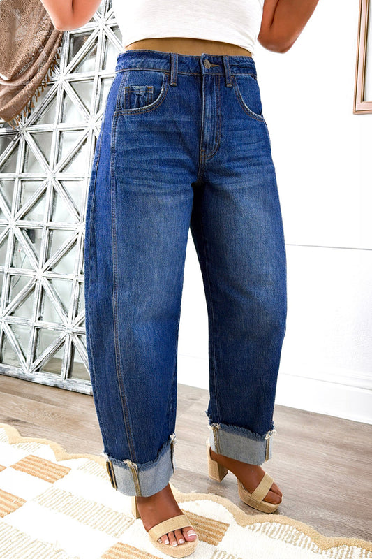 Raw Hem Loose Ankle-length Jeans