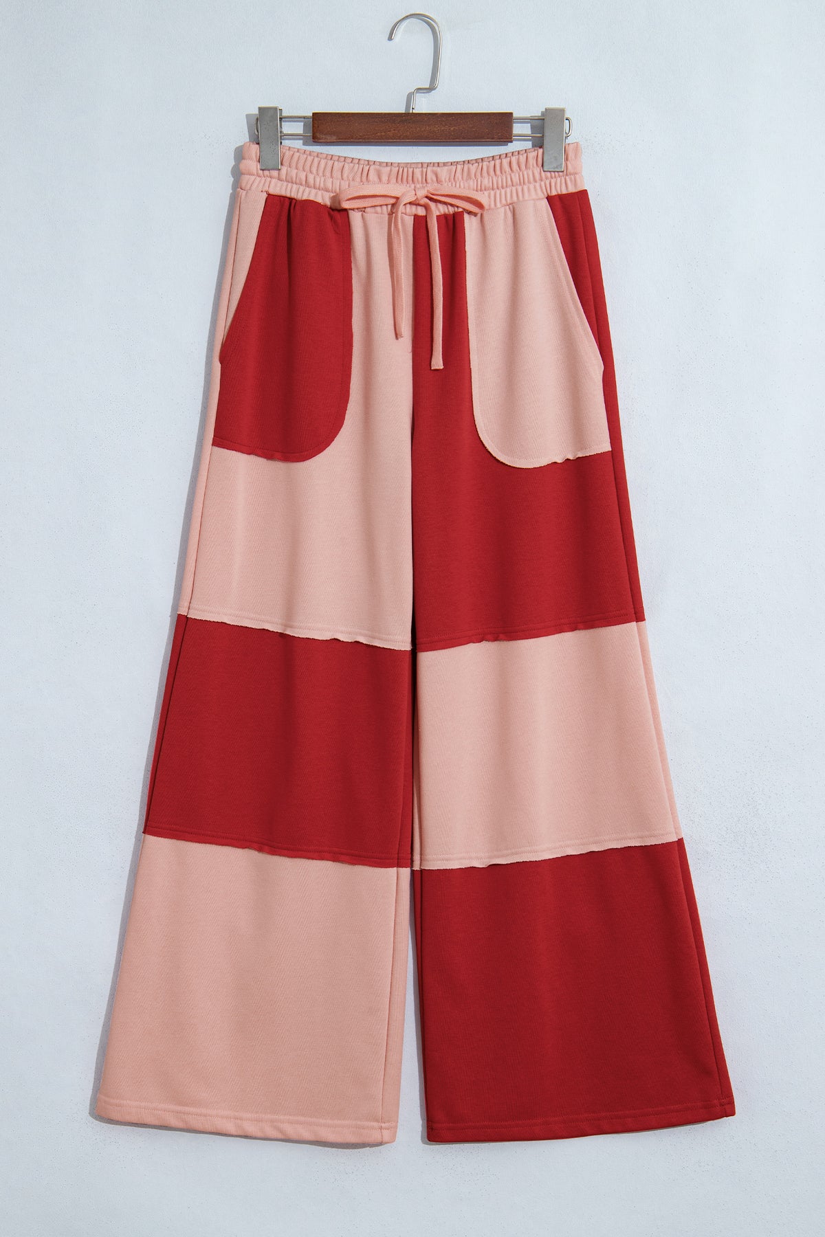 Raw Seam Colorblock Wide Leg Ankle Length Pants