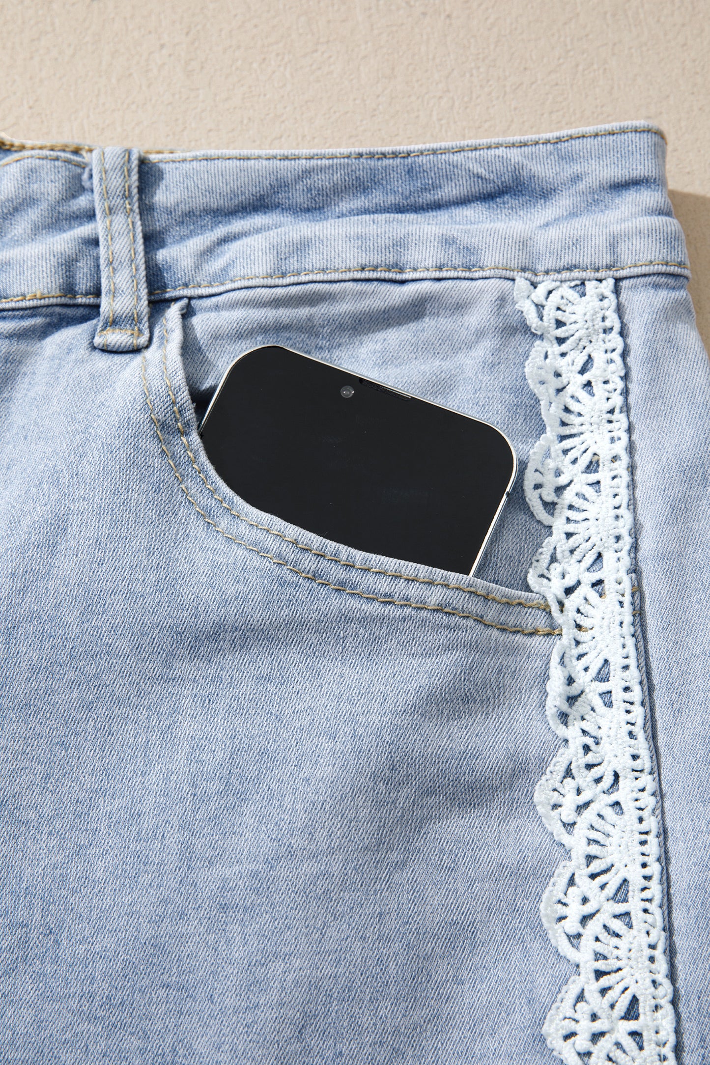 Beau Blue Lace Trim Casual Full-Length Regular Fit Jeans