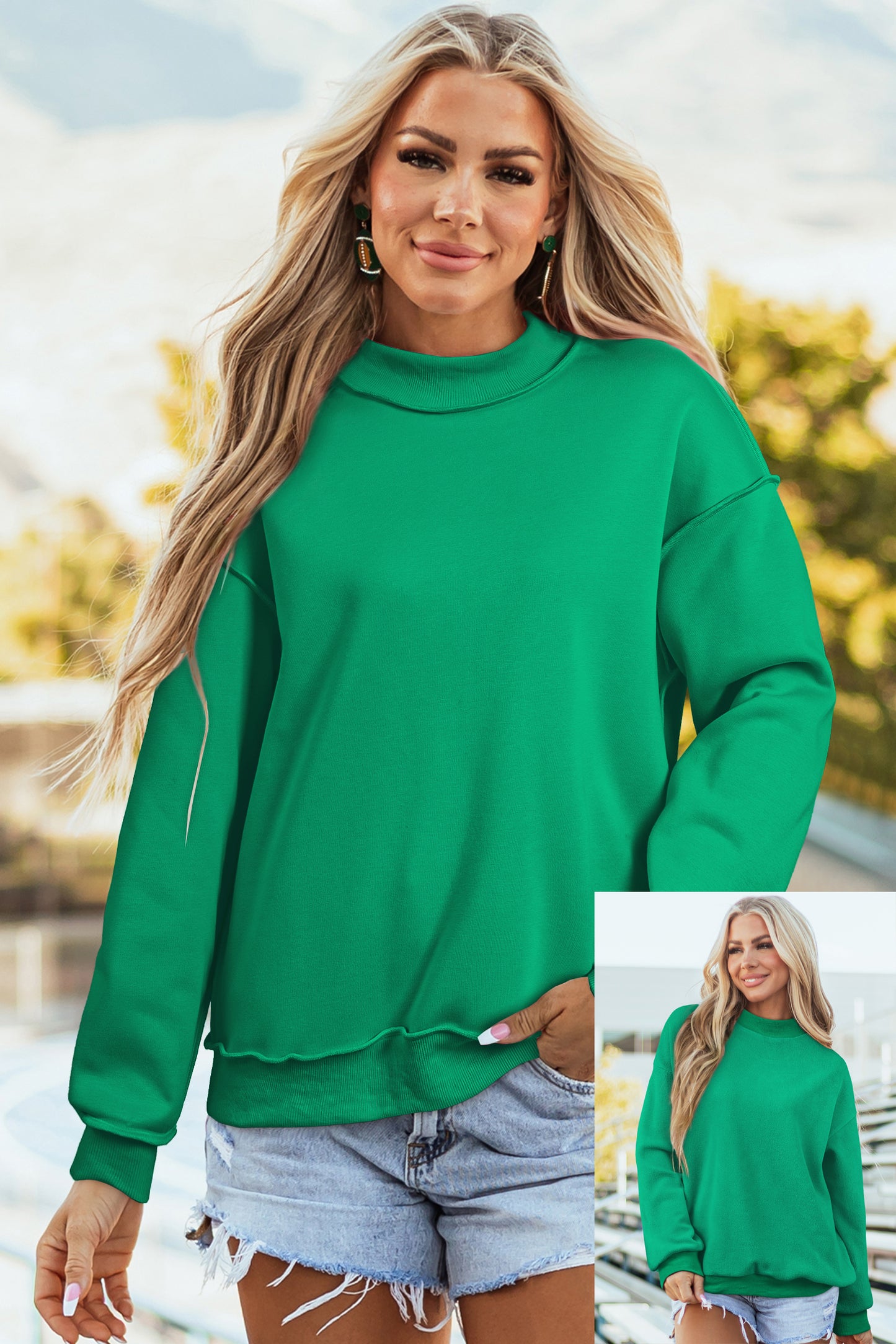 Oversized Drop Shoulder Reversible Mock Neck Sweatshirt