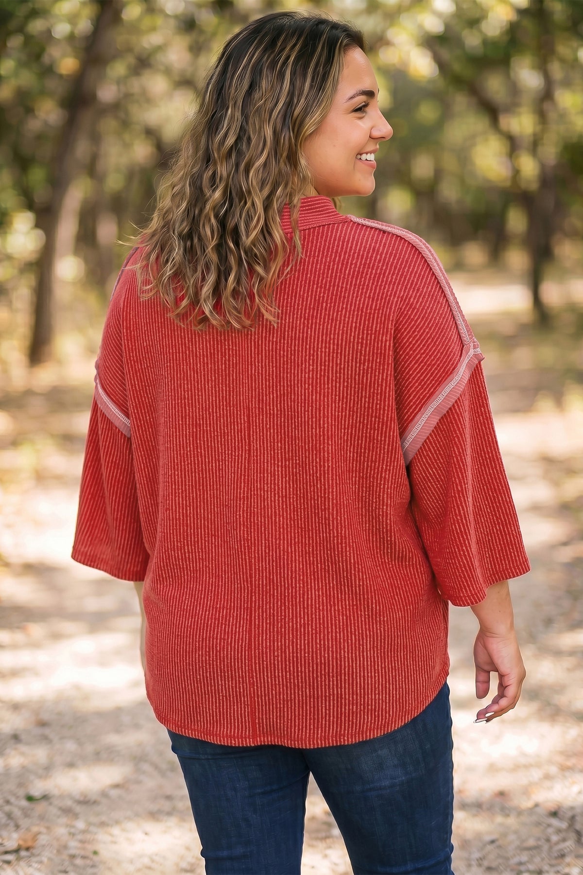 Fiery Red Twist Ribbed Top