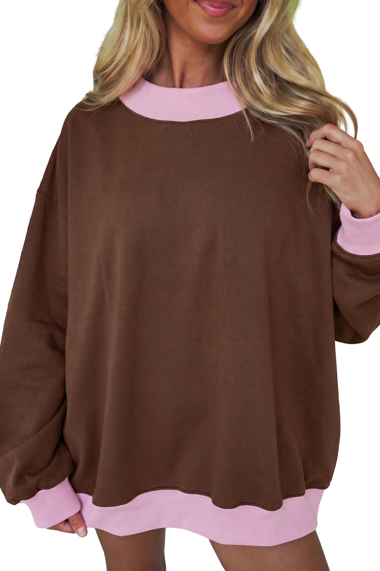Colorblock Trim Crewneck Long Sleeve Pullover Sweatshirt