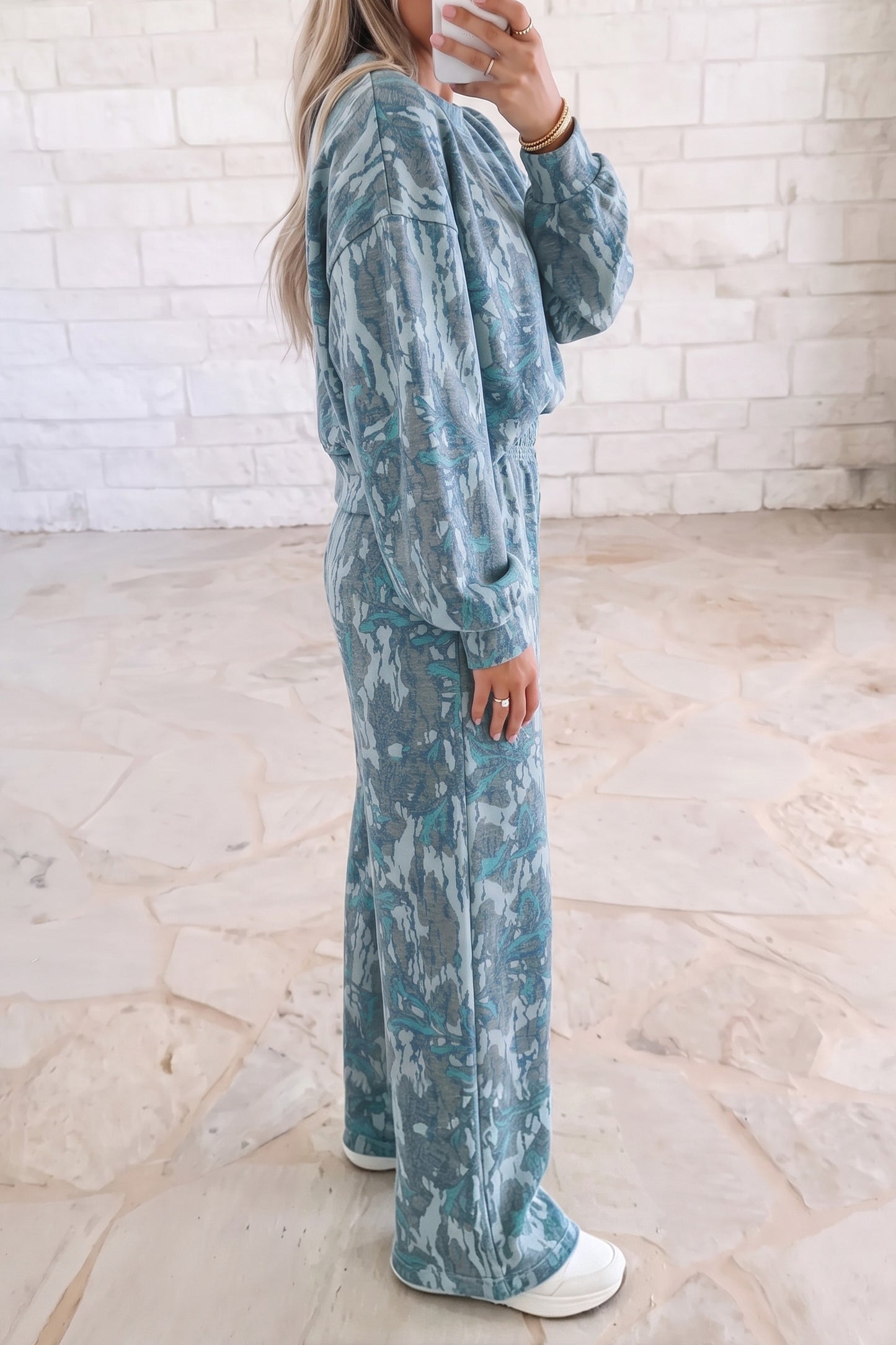 Pink Abstract Floral Print Loose Pullover Drawstring Pants 2pcs Set