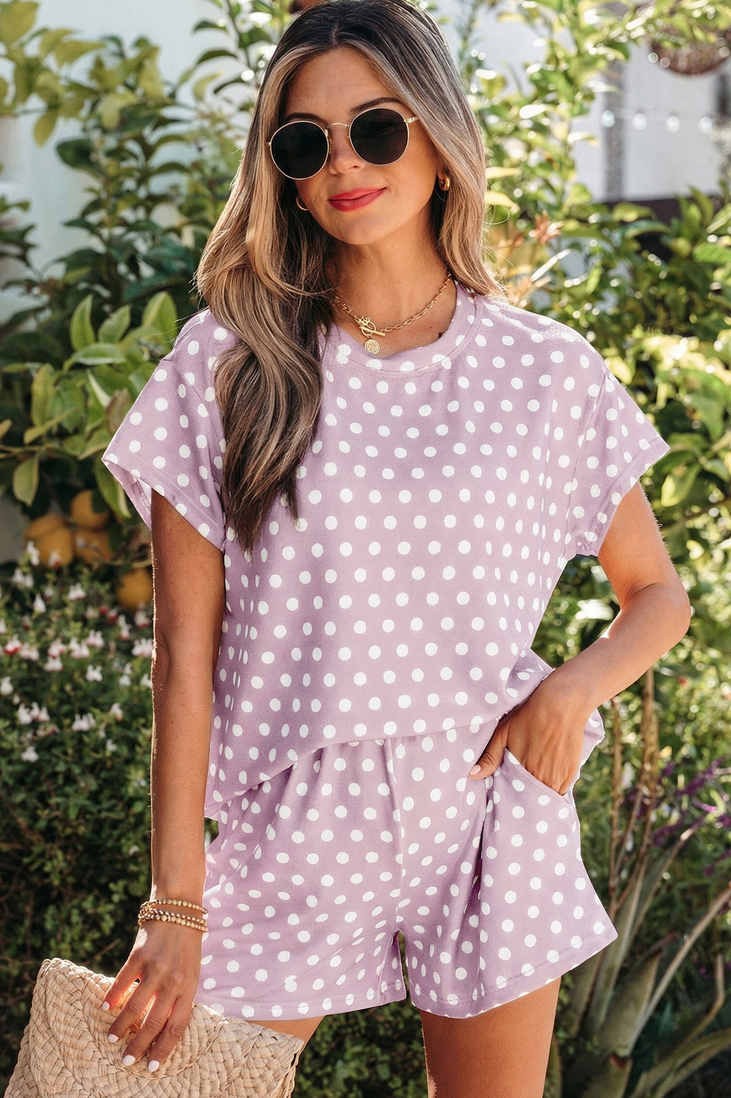 Pink Polka Dot Print Short Set