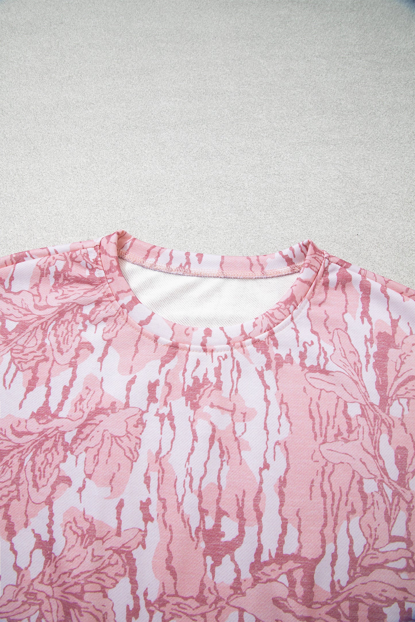 Pink Abstract Floral Print Loose Pullover Drawstring Pants 2pcs Set