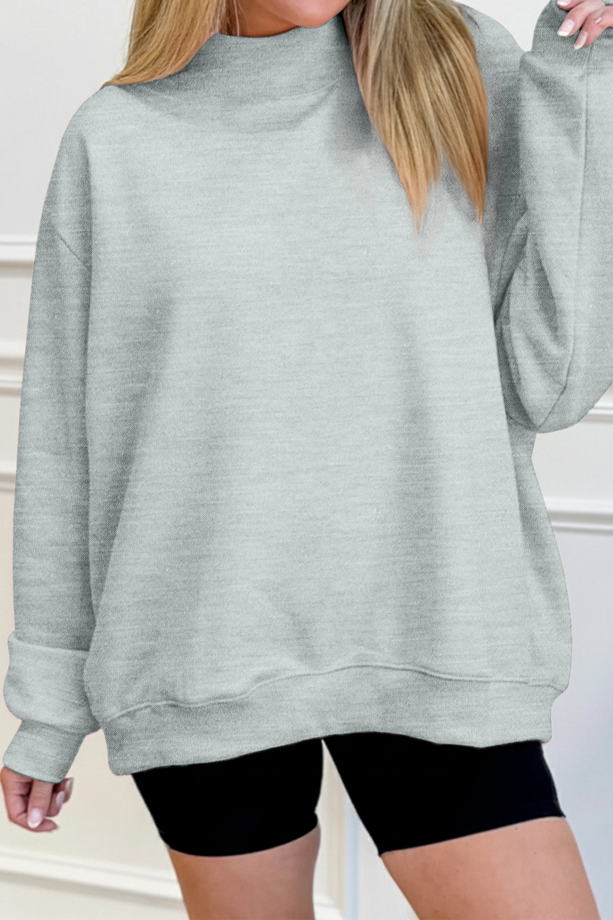 Solid Color Oversized Mock Neck Sweatshirt