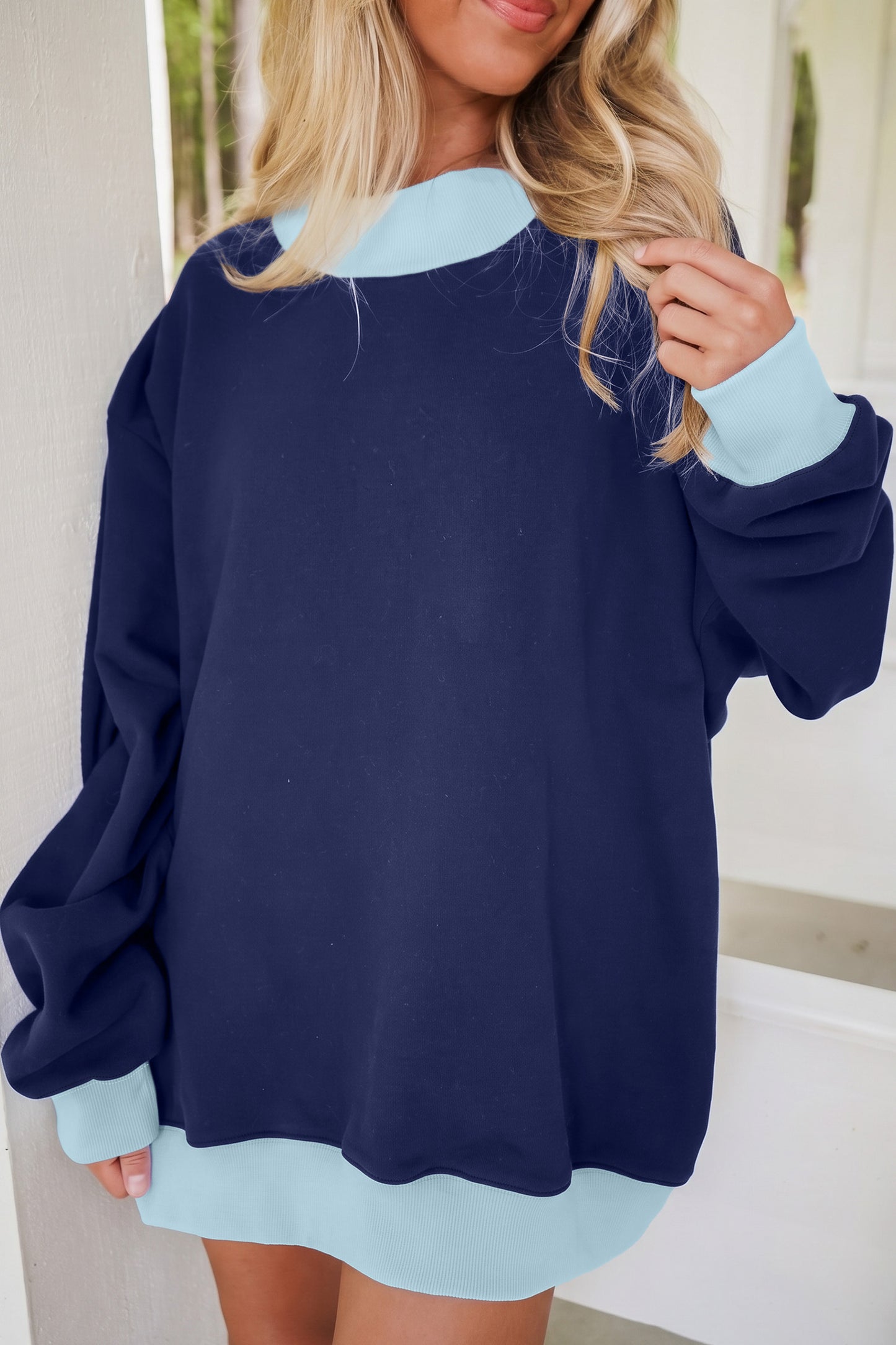 Colorblock Trim Crewneck Long Sleeve Pullover Sweatshirt