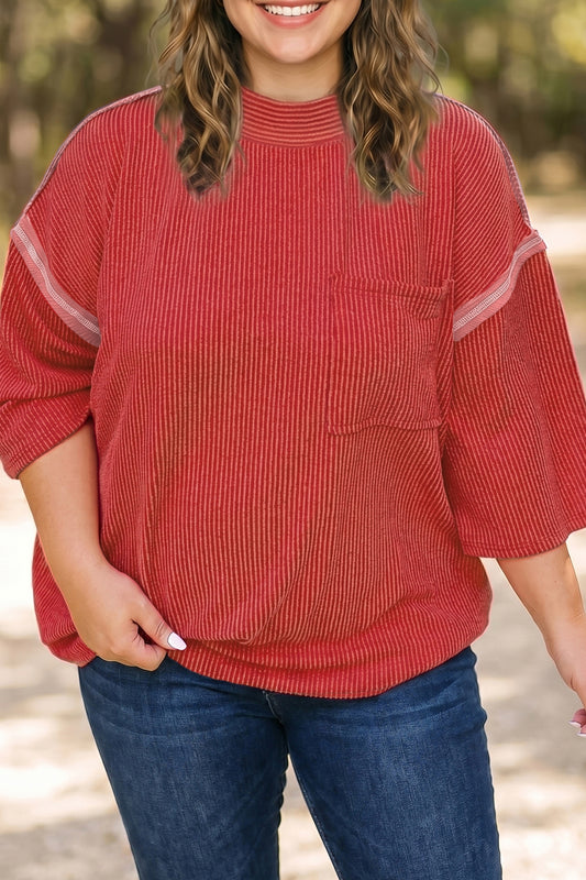 Fiery Red Twist Ribbed Top